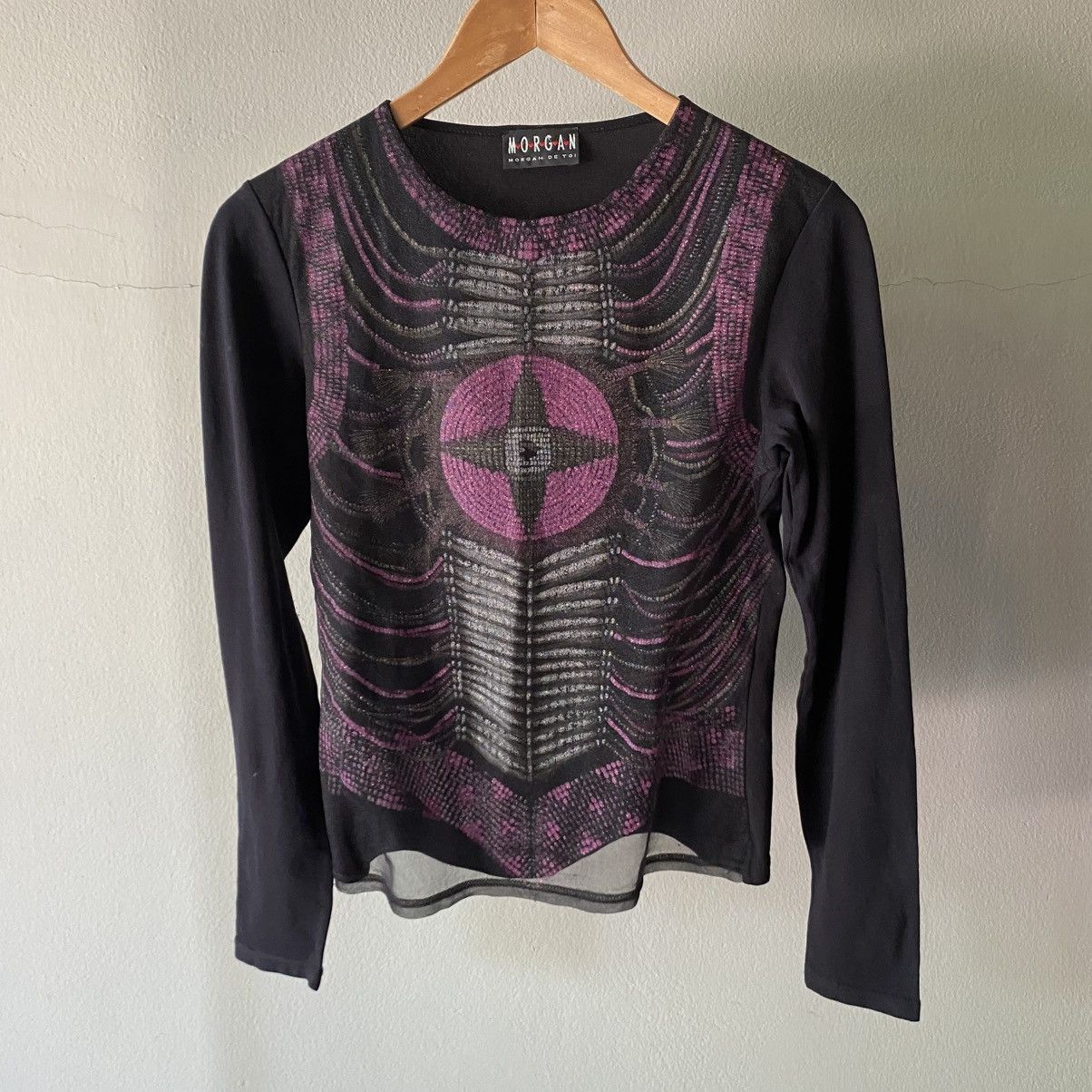 Morgan Homme MORGAN Y2K Black Sheer Top with Purple Graphic Print Size S / US 4 / IT 40 - 12 Thumbnail