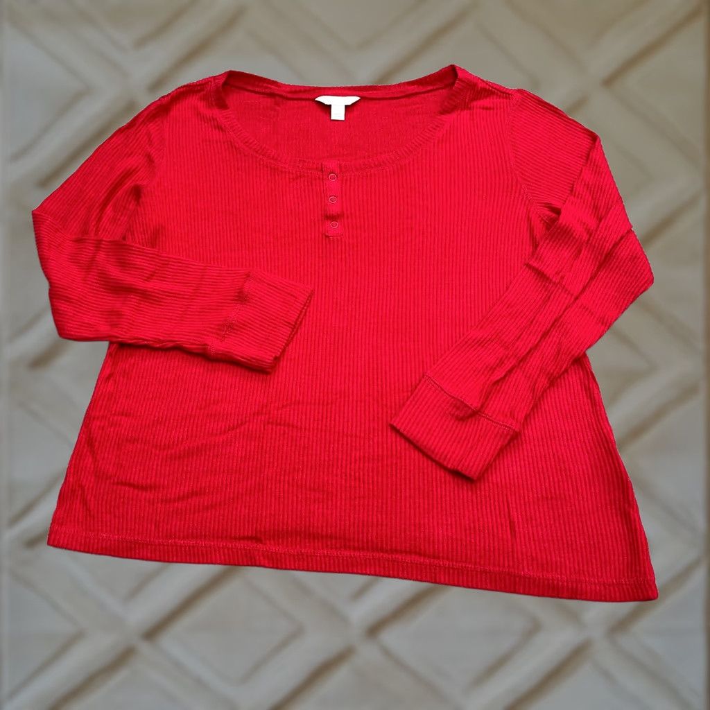 Charter Club Charter Club Shirt Womens L Red Knit Long Sleeve Henley Button Front Blouse Classic Size L / US 10 / IT 46 - 1 Thumbnail