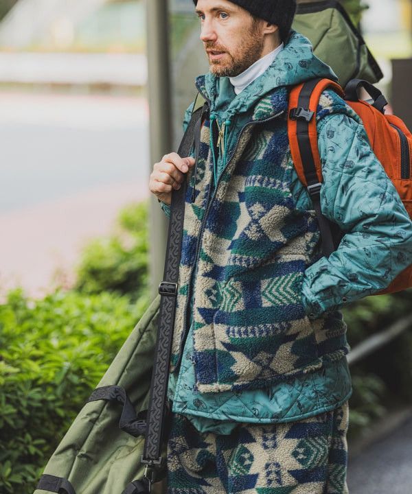 image of Beams Plus Beams+ Stand Collar Zip Vest Jacquard Boa Size XL NWT in Green, Men's