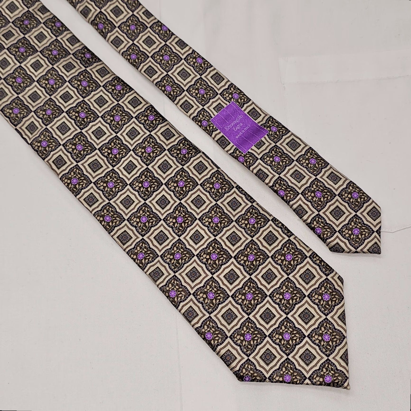 Ermenegildo Zegna VINTAGE Ermenegildo Zegna Luxury Necktie Men's Geometric XXXXX Made in Italy Tie Size ONE SIZE - 4 Thumbnail