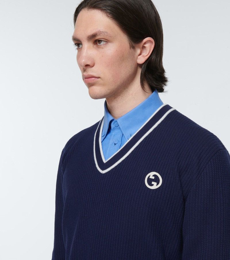 Gucci SS23 Gucci GG Logo Cotton Wool V-neck Sweater Mens Size US S / EU 44-46 / 1 - 4 Thumbnail
