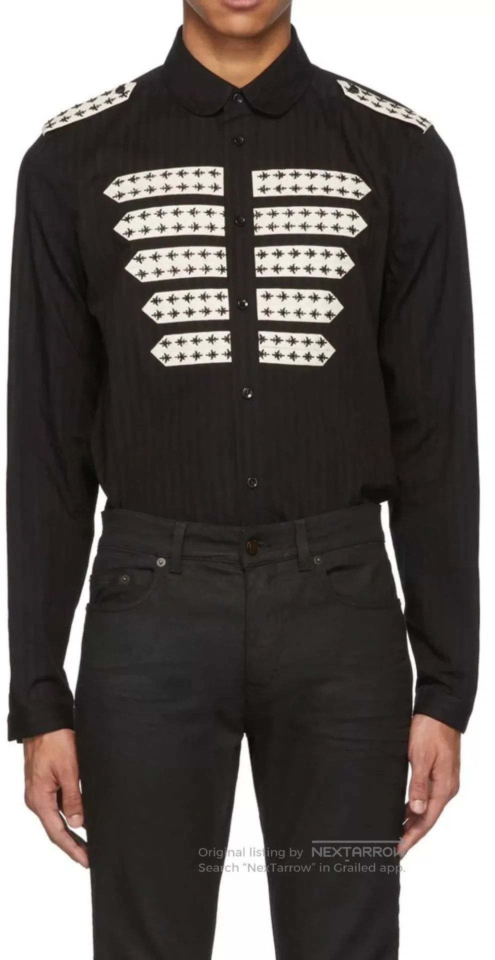 Saint Laurent Paris Saint Laurent YSL Black Striped Military Shirt. Size US M / EU 48-50 / 2 - 2 Thumbnail