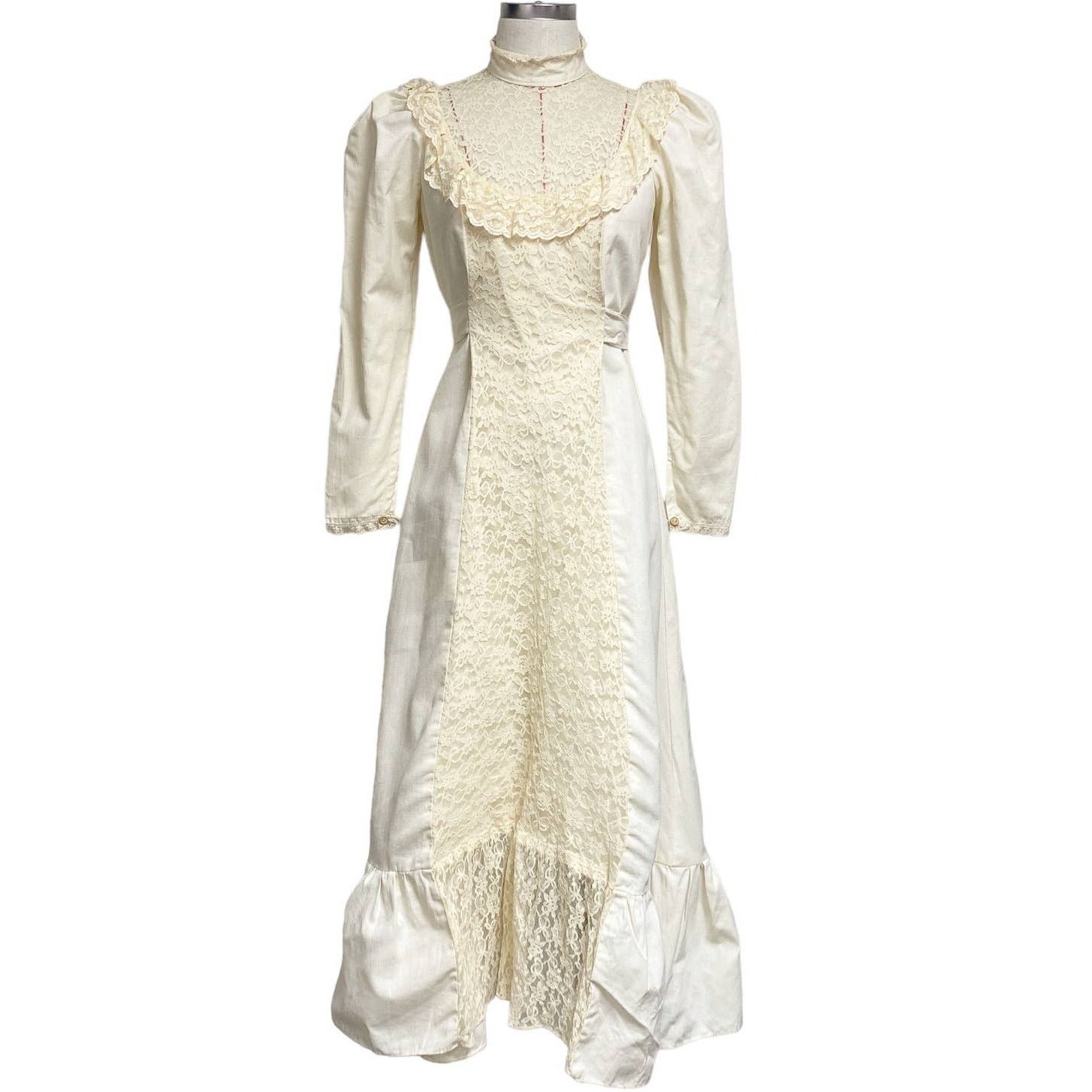 Vintage Vintage Womens Canvas Lace Mockneck Puff Sleeve Dress Size ONE SIZE - 1 Thumbnail