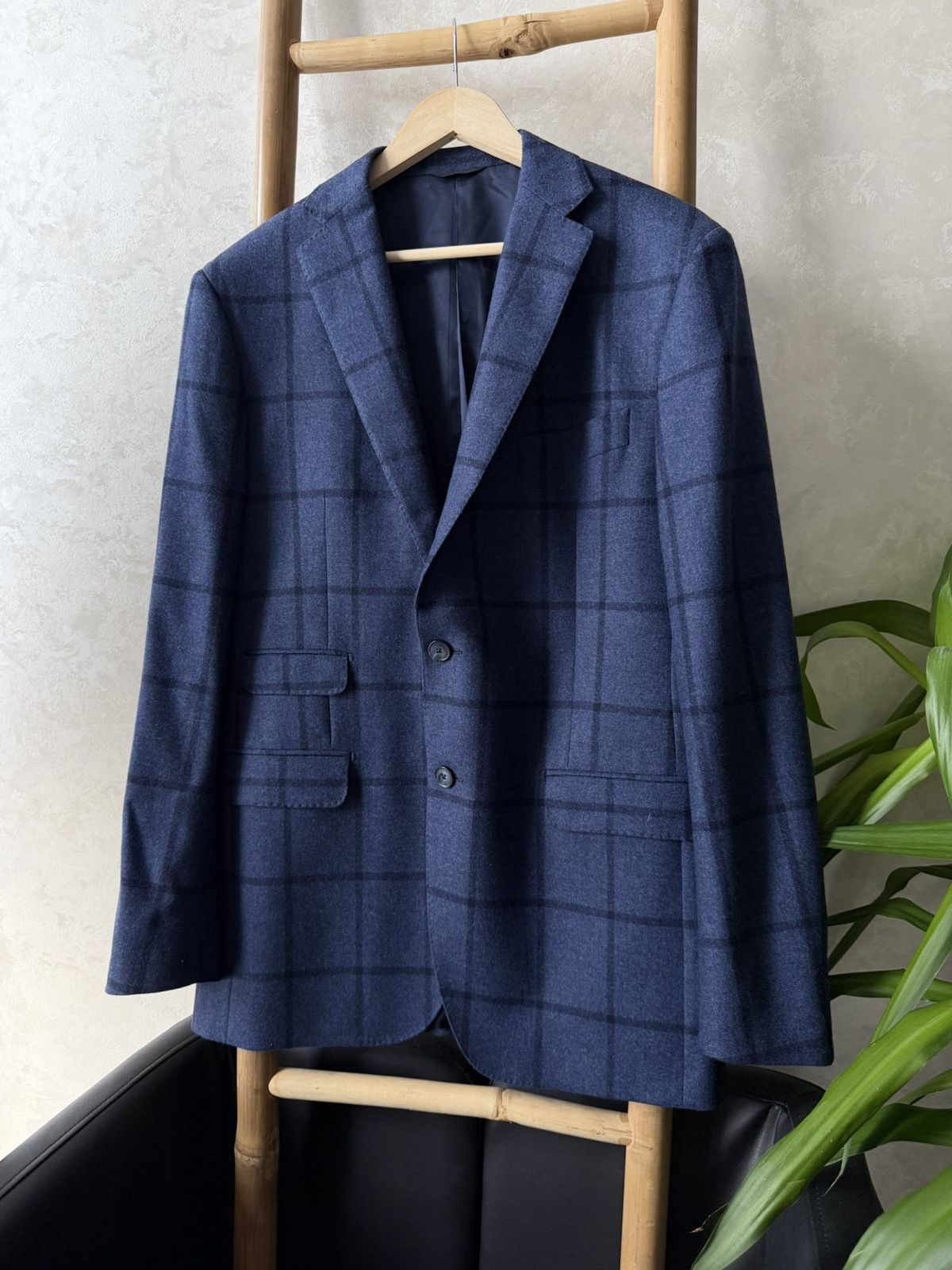 Boggi Boggi Milano Italy Luxury Wool Silk Blue Navy Check Blazer Size 44S - 3 Thumbnail