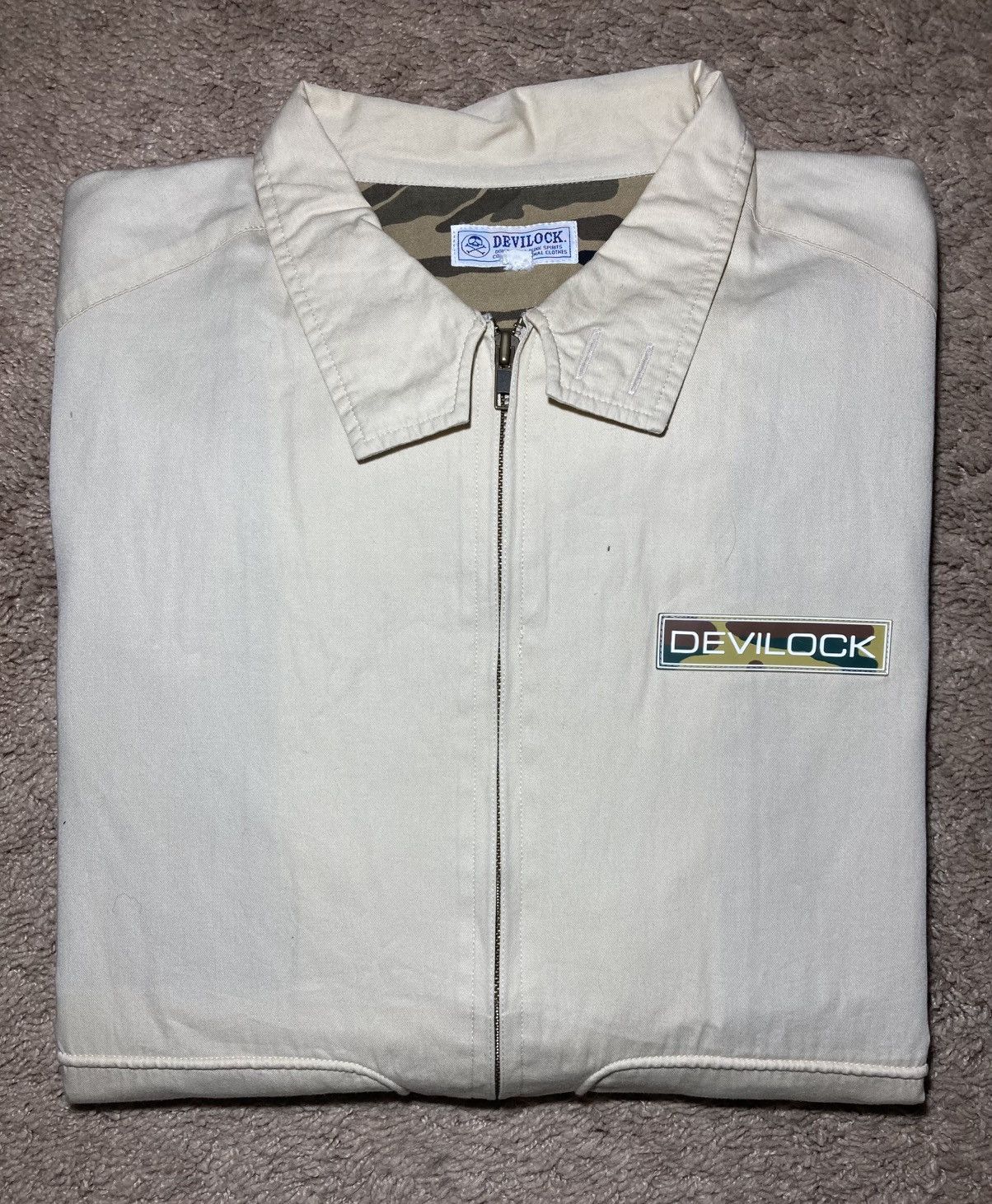 1998 Devilock Canvas Work Jacket 90s Tan Camo Logo Vent
