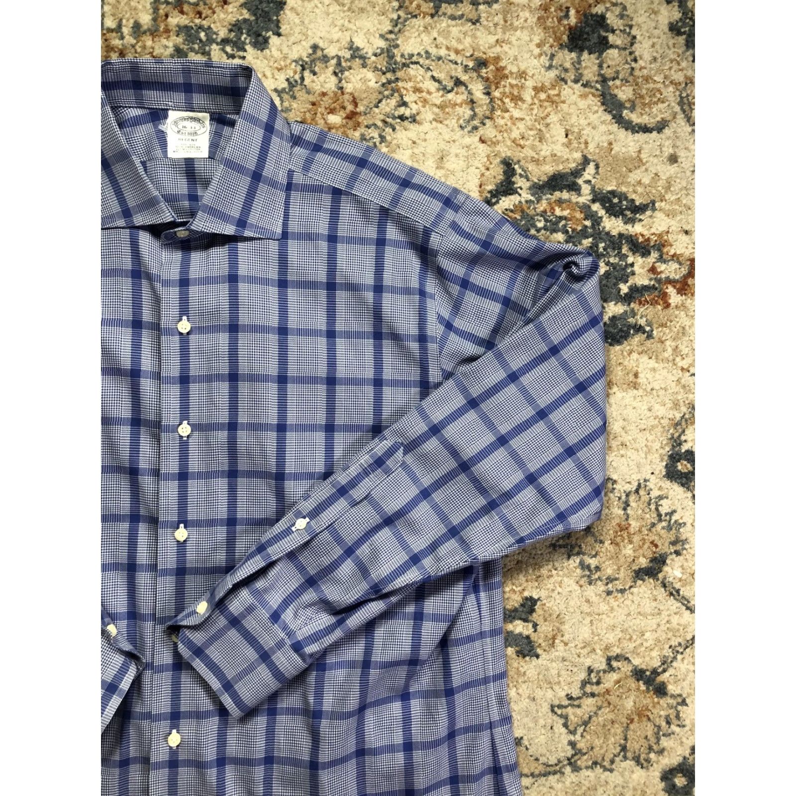Brooks Brothers Brooks Brothers Regent Dress Shirt Mens 16 32/33 Blue Plaid Non-Iron Supima 100% Cotton Shirt Size 42R - 4 Thumbnail