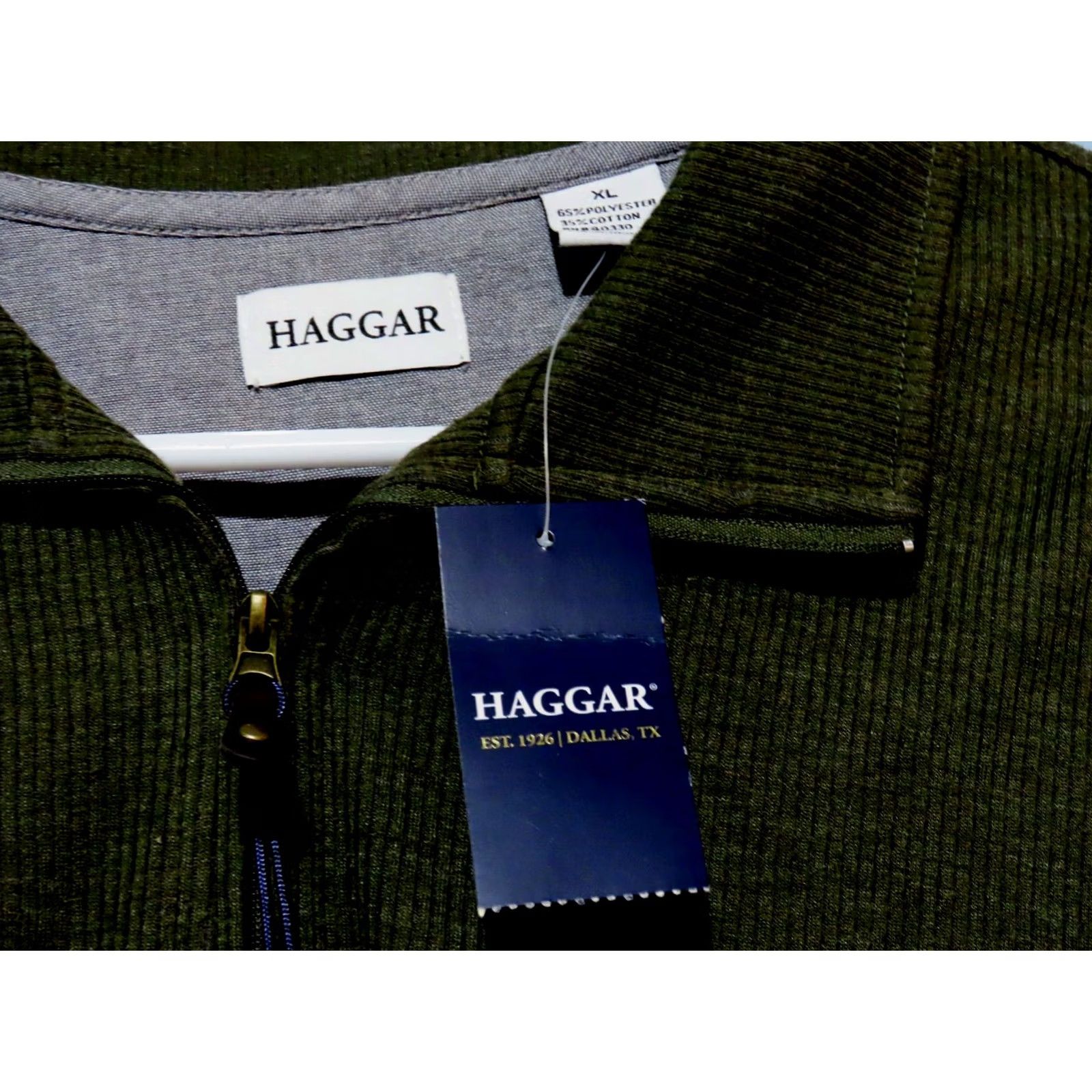 Haggar Haggar Polo Shirt XL Men Dark Green Knit 1/4 Zip Easy Care NWT Solid Rib Long Sleeve Casual Pullover Cotton Blend Ultra Soft Regular Fit Size US XL / EU 56 / 4 - 6 Thumbnail