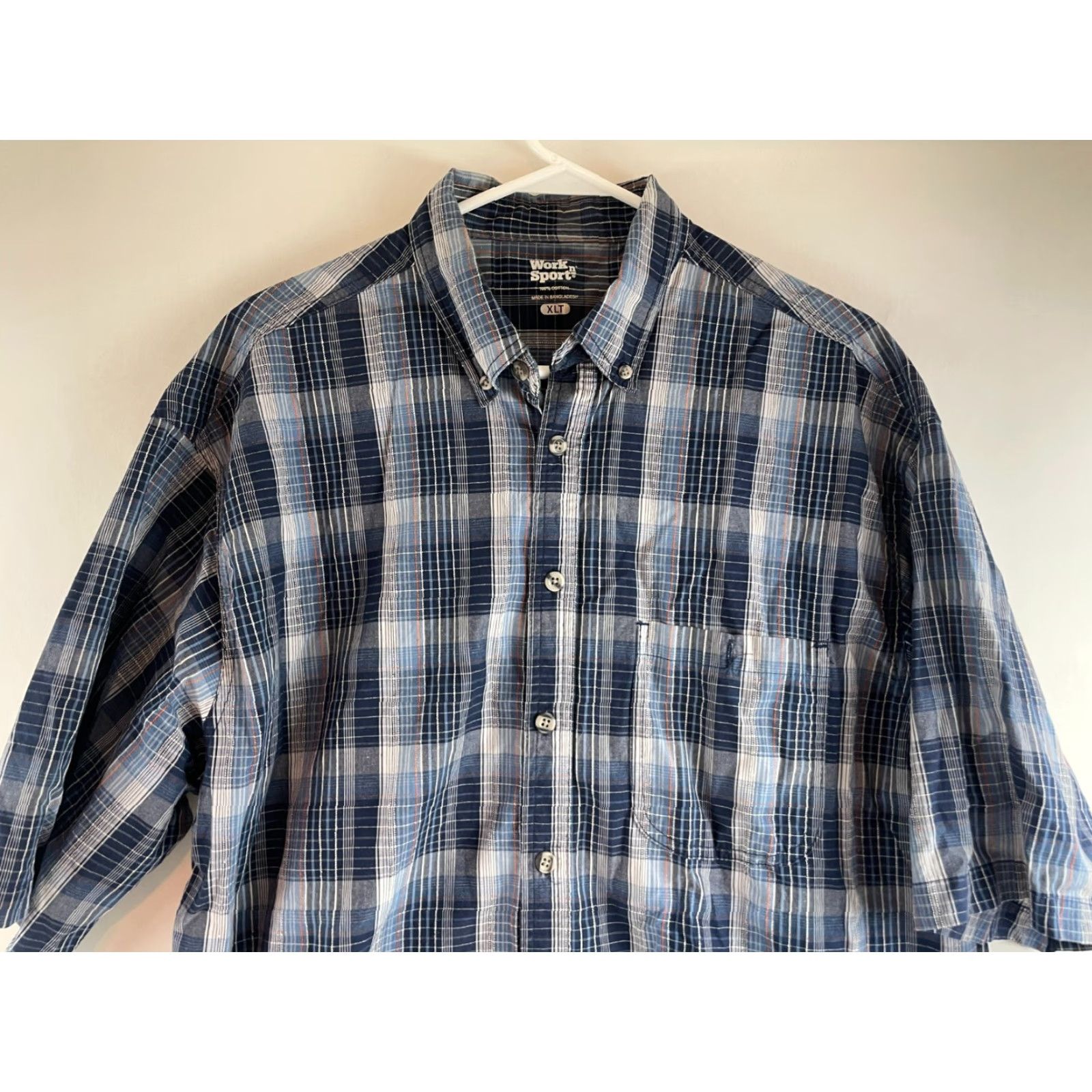 Vintage Work n' Sport Shirt XL Tall Blue Orange Plaid Button-Down Short Sleeve Men Size US XL / EU 56 / 4 - 3 Thumbnail