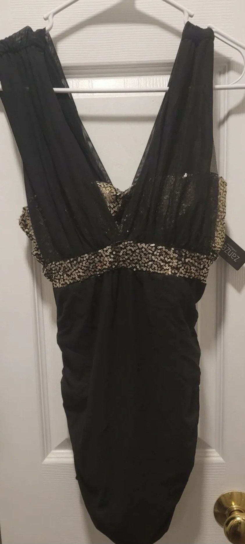 Other NWT Zanzea Black Mesh Gold Sequin Sleeveless Ruched Dress S Size S / US 4 / IT 40 - 2 Thumbnail