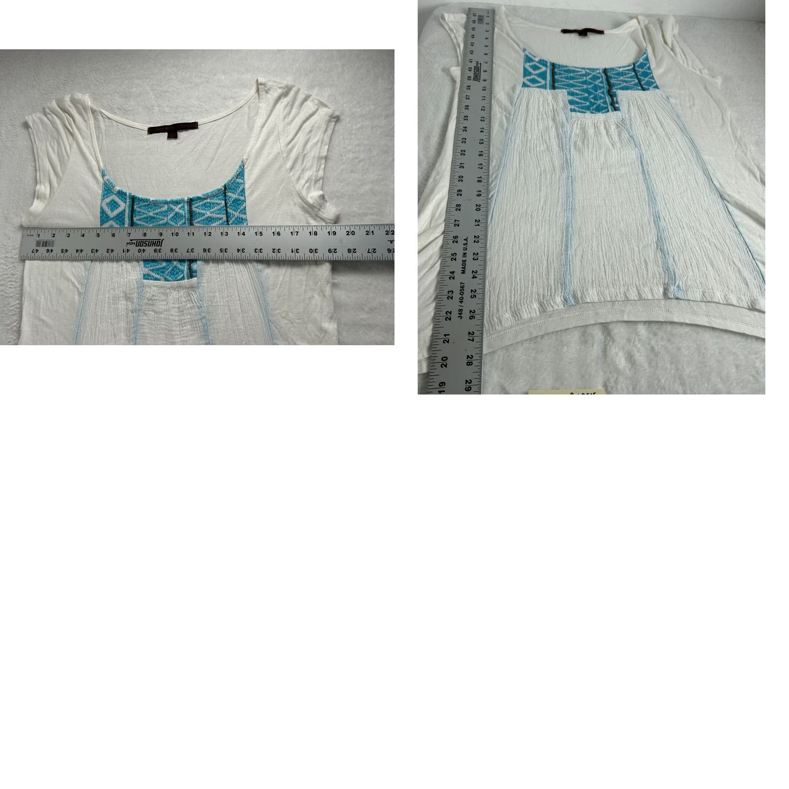 Vintage A Common Thread Anthropologie Womens Tunic Top Large Embroidered White/Blue NWOT Casual Geometric Aztec Bohemian Size L / US 10 / IT 46 - 8 Thumbnail