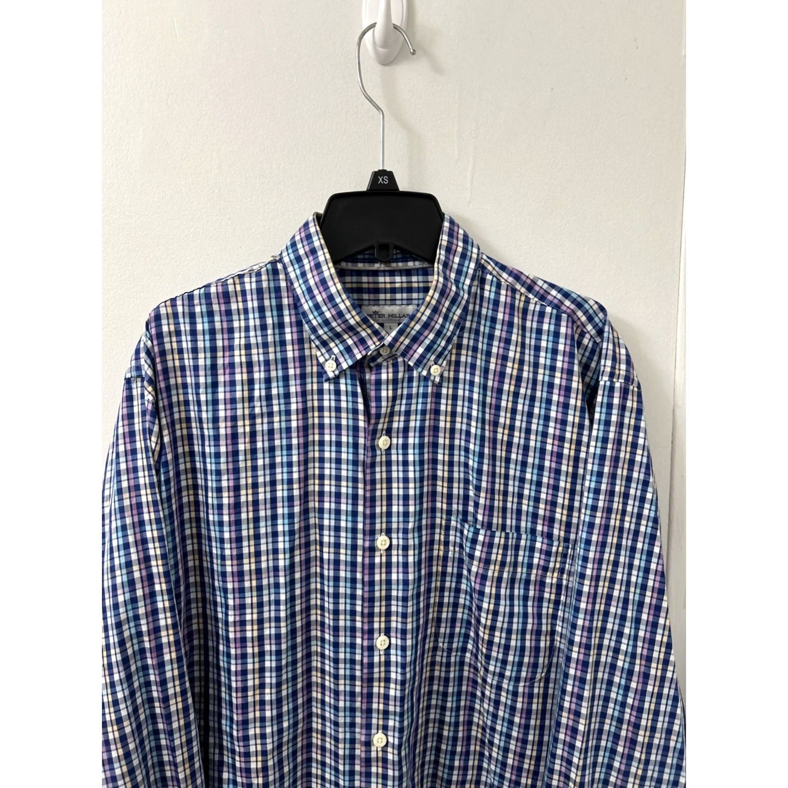 Peter Millar Peter Millar Shirt Mens L Blue Plaid Cotton Silk Button-Down Long Sleeve Knit Pocket Breathable Easy Care Regular Fit Size US L / EU 52-54 / 3 - 2 Thumbnail