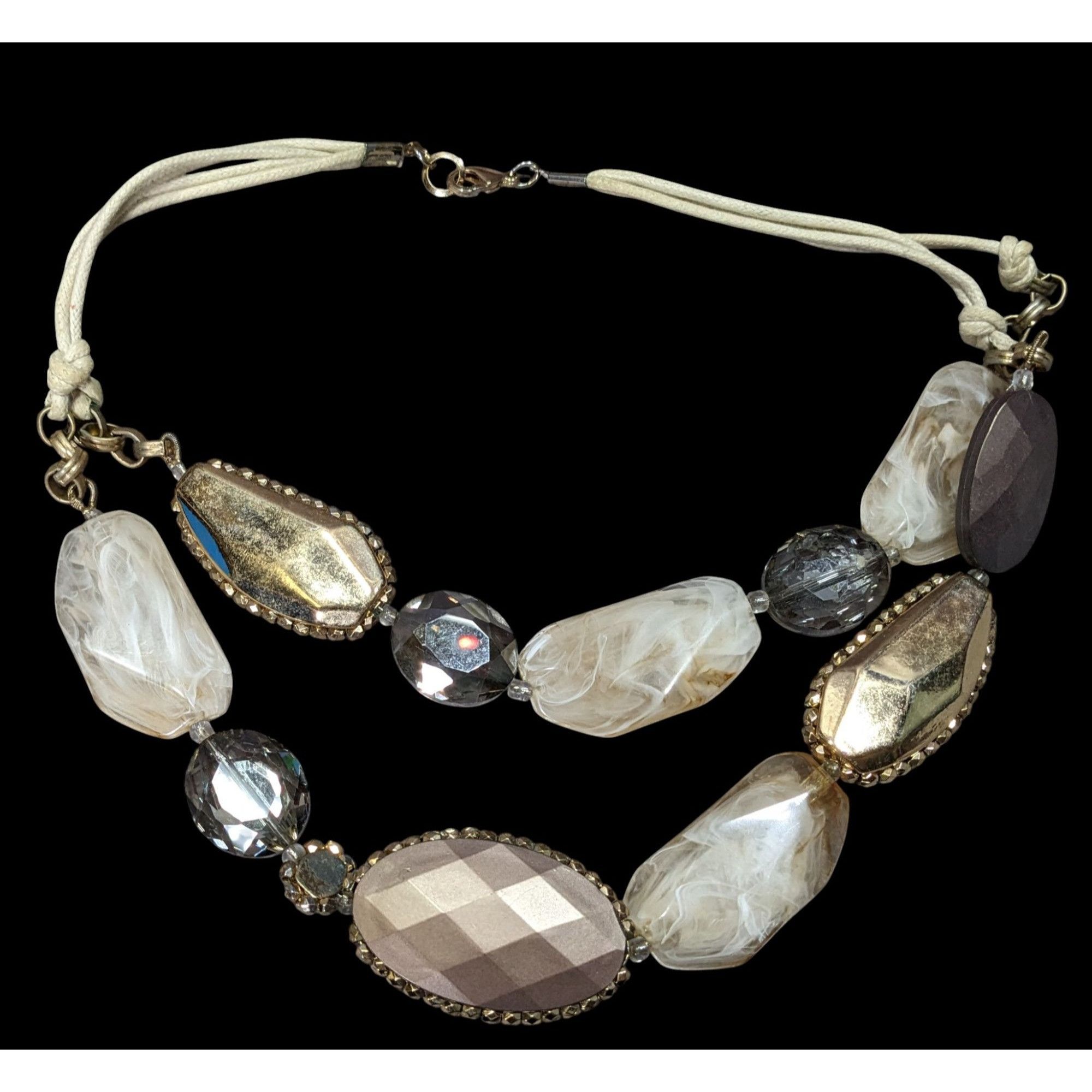 Anthropologie Anthropologie Chunky Statement Necklace With Gold Brown & Cr Size ONE SIZE - 1 Thumbnail