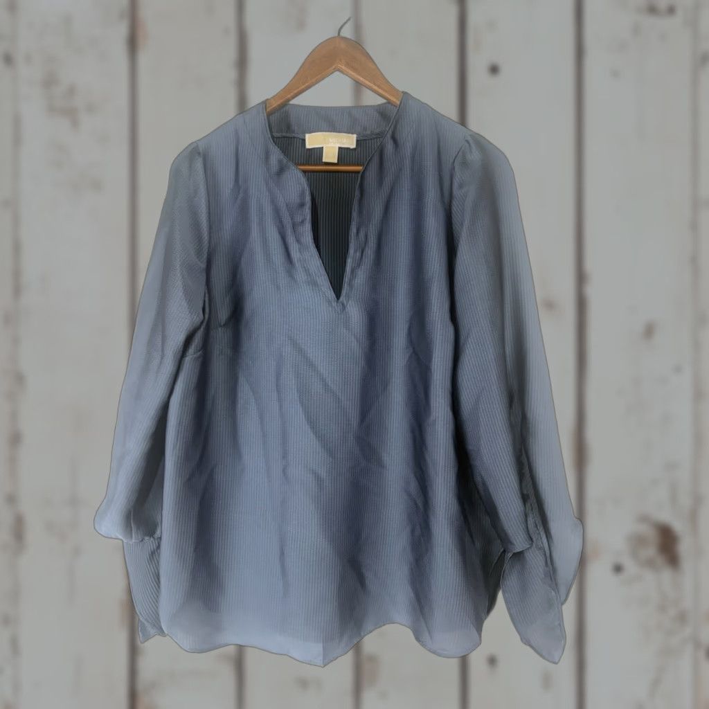Michael Kors Michael Kors Blue 3/4 Tie Sleeves Dress Shirt Womens Size M Cambodia Size M / US 6-8 / IT 42-44 - 1 Thumbnail