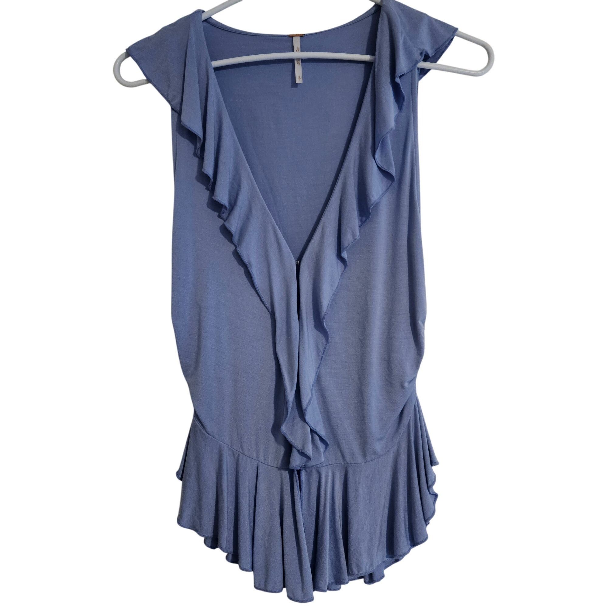 Free People Free People S Women's Blue Ruffle Blouse Sleeveless Boho Rom Size S / US 4 / IT 40 - 2 Thumbnail