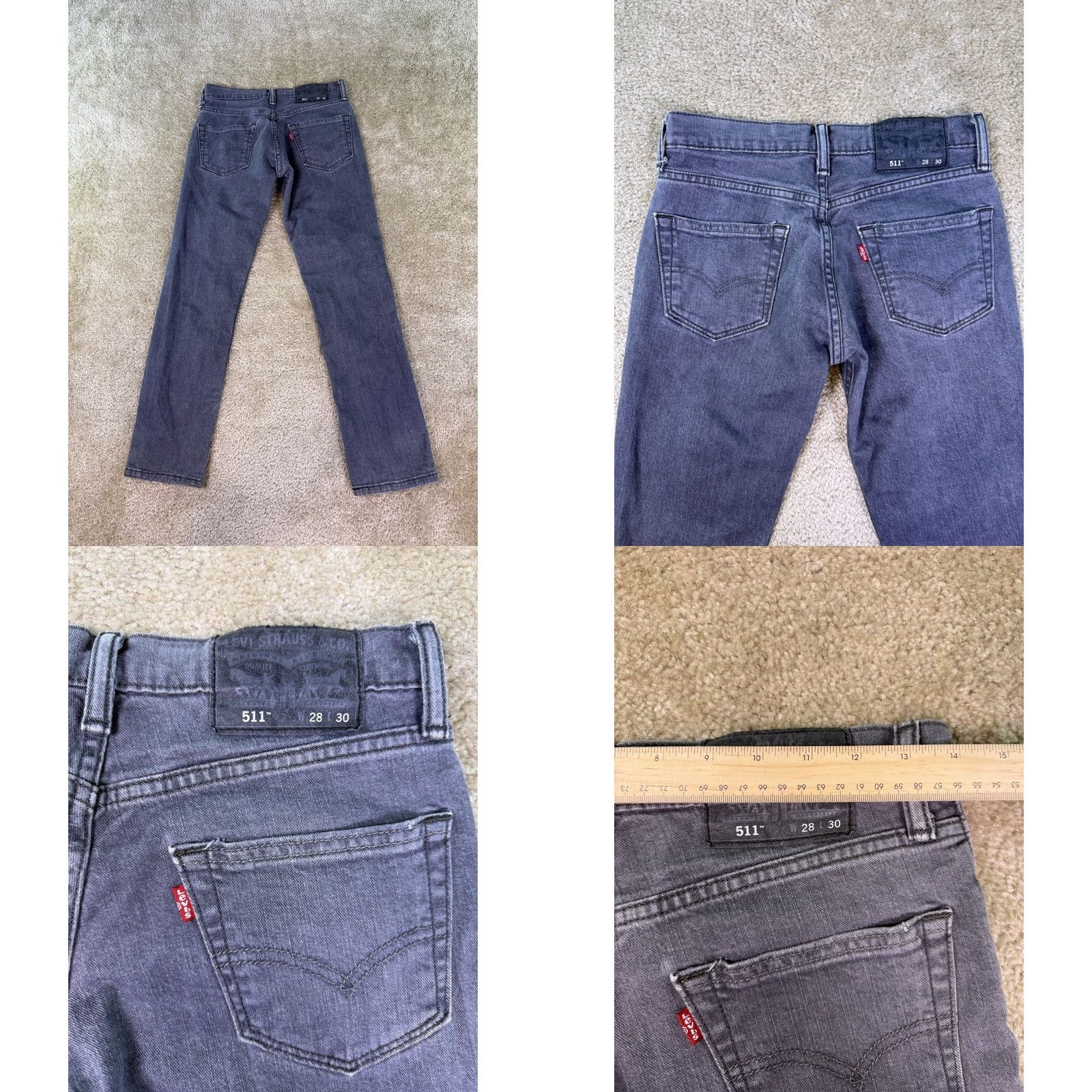 Levi's Levis 511 Jeans Mens 28x30 Fits 28x28 Gray Denim Straight Leg Workwear E196 Size US 28 / EU 44 - 8 Thumbnail