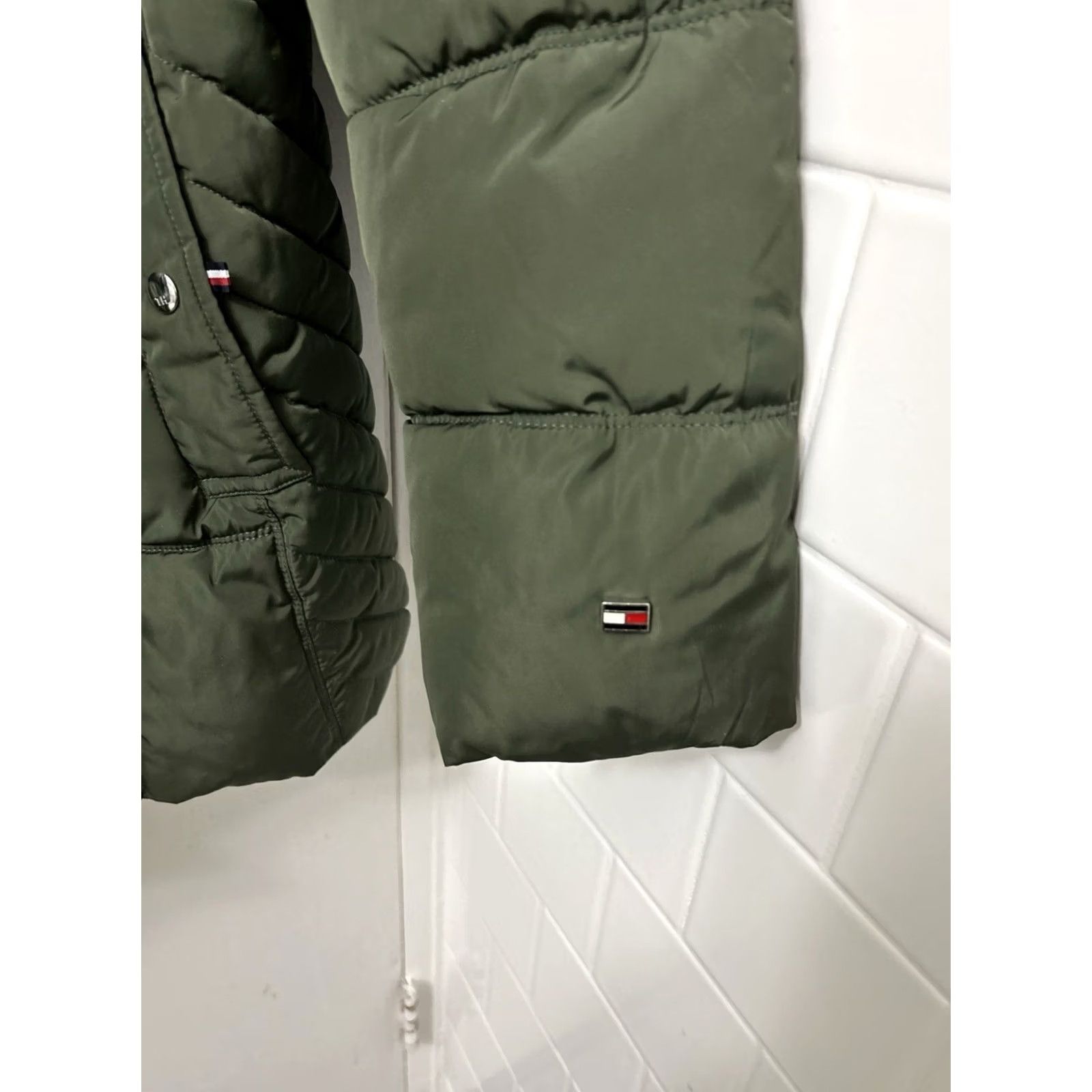 Tommy Hilfiger Tommy Hilfiger Puffer Jacket Womens L Olive Green Full Zip Parka Pockets Quilted Logo L/S Coat Size L / US 10 / IT 46 - 4 Thumbnail