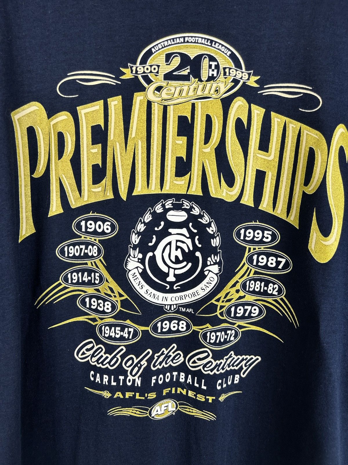 NFL 90s AFL 1999 Carlton FC 20 Century Premierships T-Shirt XL Size US XL / EU 56 / 4 - 2 Thumbnail