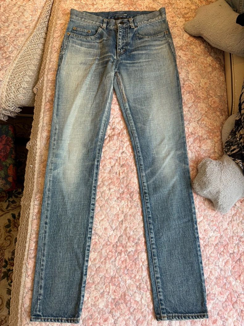 Saint Laurent Paris YSL D02 Distressed Blue Denim Jeans Size US 29 - 1 Thumbnail