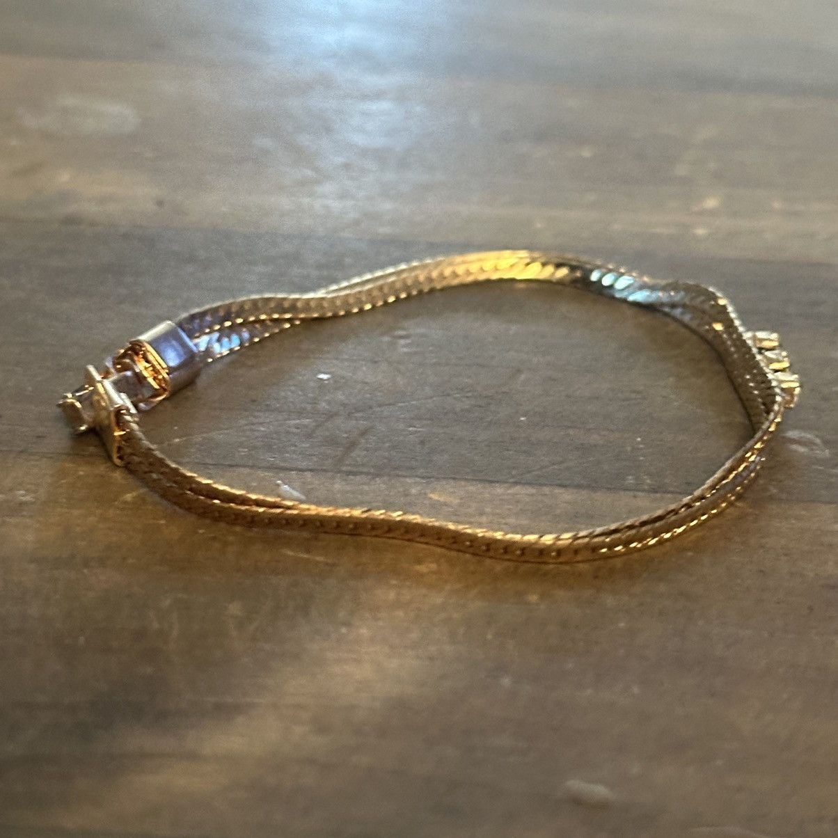 Vintage Vintage gold tone double chain rhinestone detail bracelet Size ONE SIZE - 6 Thumbnail