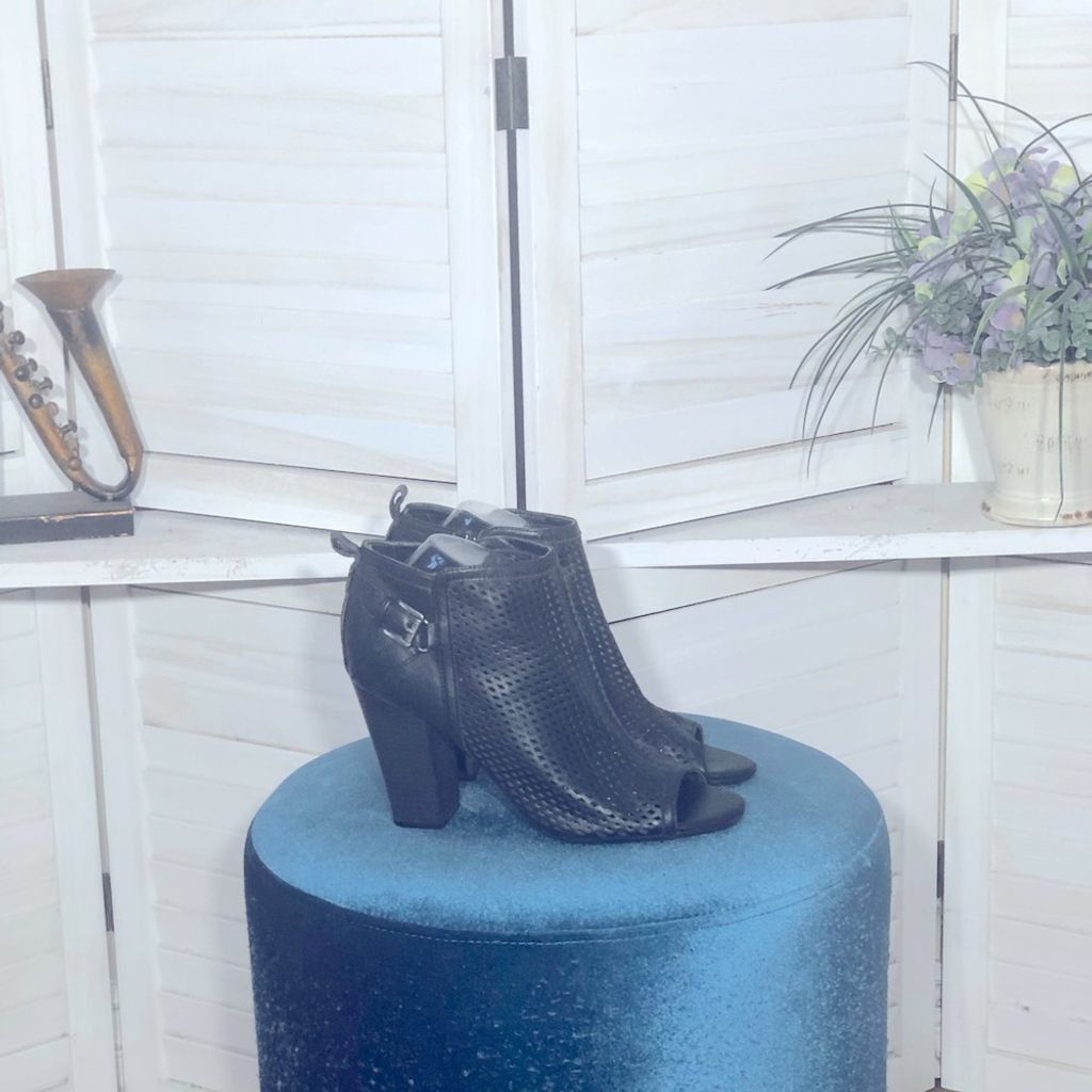 Other black ankle boots mesh texture peep toe buckle decor sz 8.5 Size US 8.5 / IT 38.5 - 2 Thumbnail