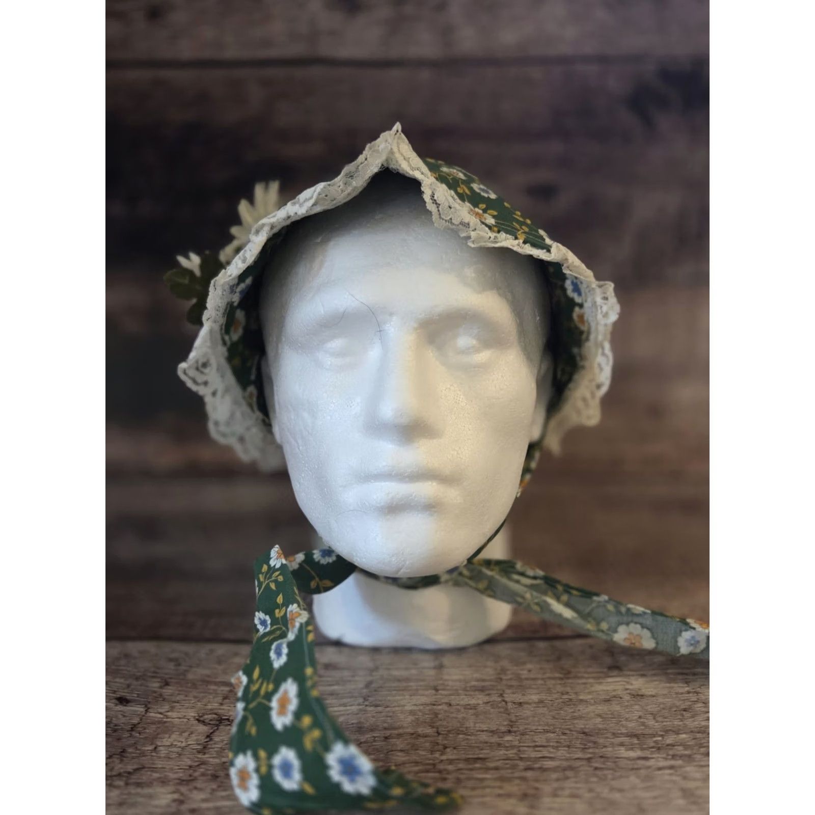 Vintage Vintage Handmade Hat Bonnet Lace Trim Flowers Floral Sun Prairie Size ONE SIZE - 3 Thumbnail