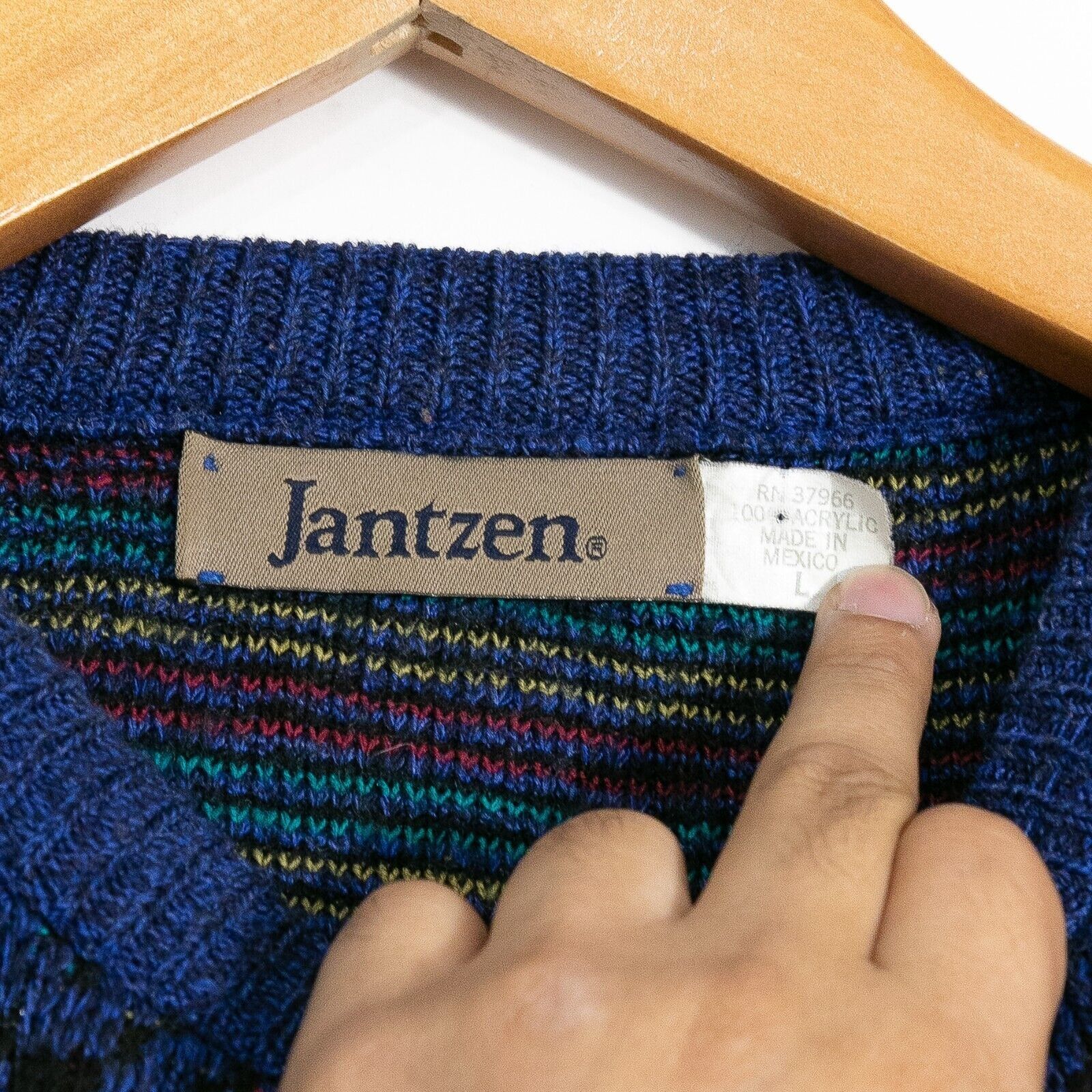 Jantzen × Vintage Vintage Jantzen Acrylic Sweater Mens Large - Blue Diamond Size US L / EU 52-54 / 3 - 3 Thumbnail