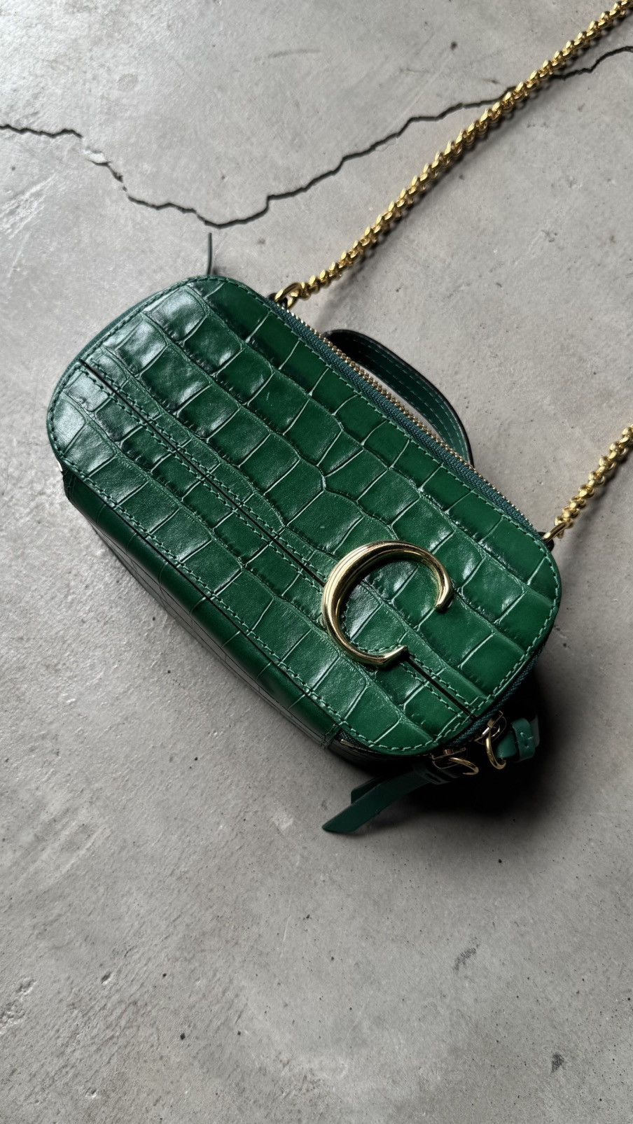 Chloe Chloe Green Croc Embossed Leather Mini C Vanity Shoulder Bag Size ONE SIZE - 4 Thumbnail