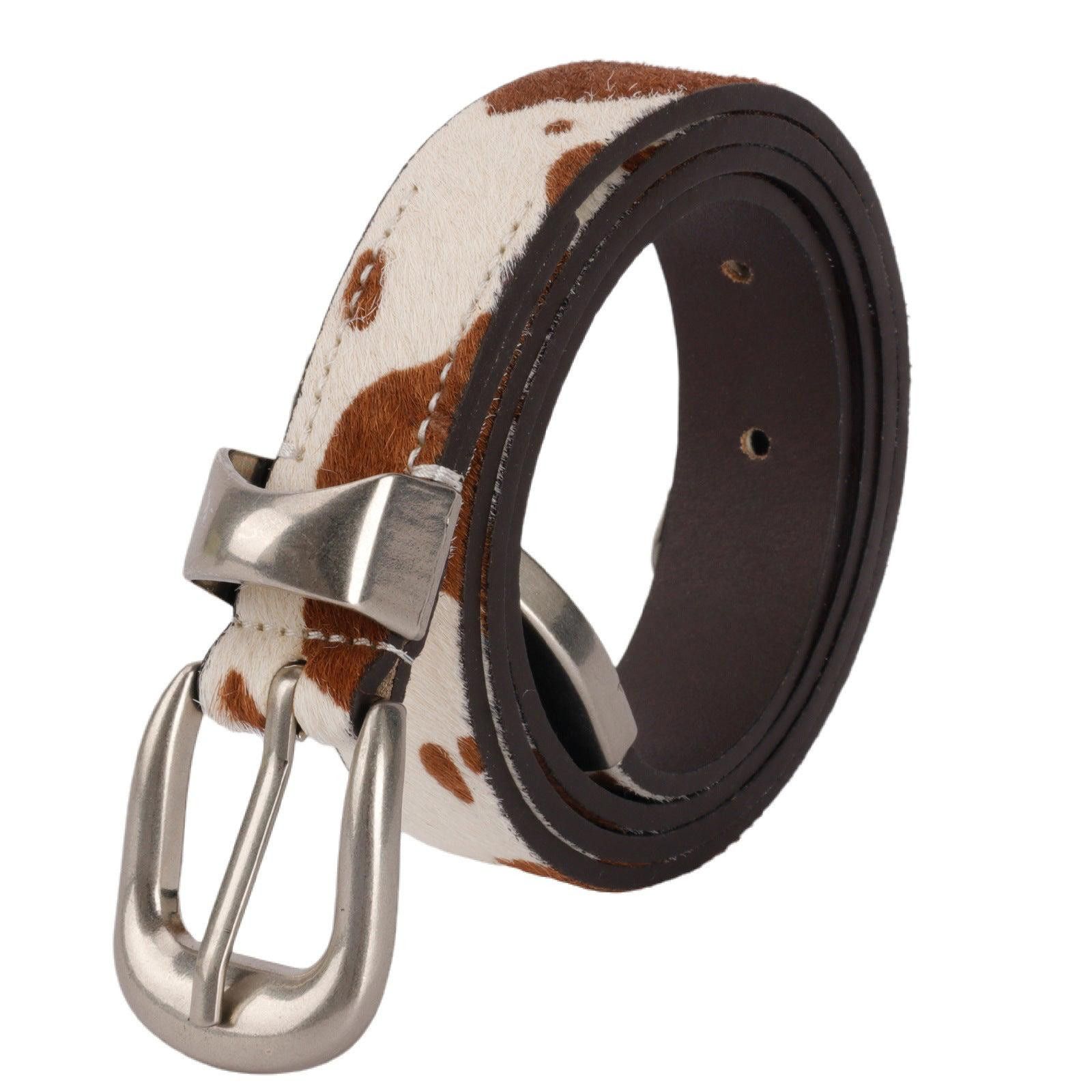 Leather Genuine Cow-Hair Spotted Head-Layer Leather Belt Size ONE SIZE - 2 Thumbnail