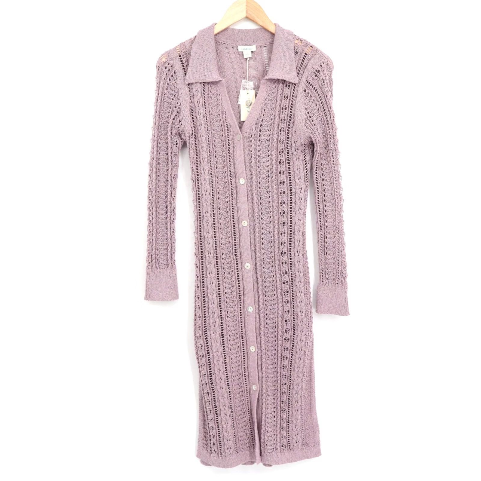 Vintage Sundance Cardigan Women's Duster Open-Knit Lavender Purple Cotton Linen Polyester Rayon V-Neck Button S Garden-Core, Vintage No Size S / US 4 / IT 40 - 2 Thumbnail