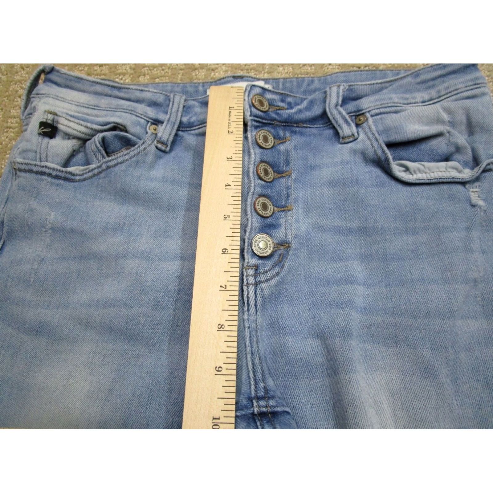 Vintage KanCan Jeans Women 31 Light Blue High Rise Flared Distressed 5-Pocket Denim Pants Shine Logo Bohemian Hippie 90s Style Womens Size 24" / US 00 / IT 34 - 7 Thumbnail