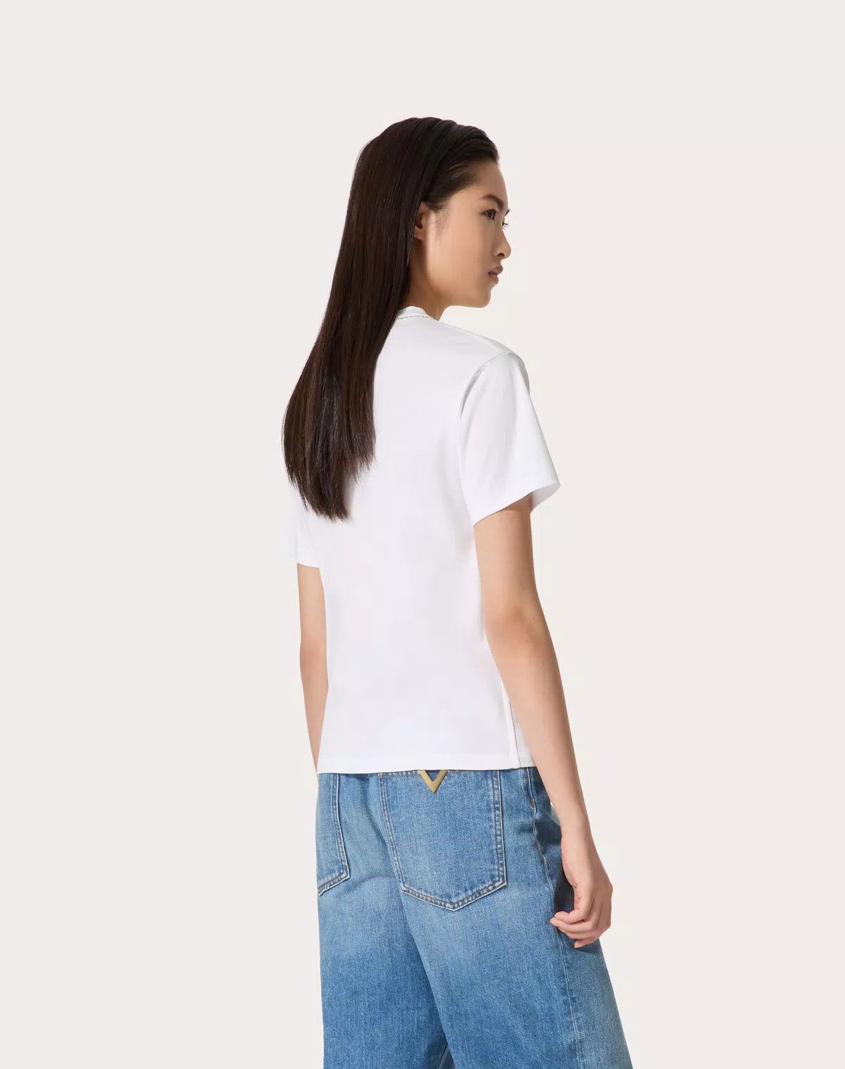 Valentino o1s1wg110426 Jersey Cotton Embroidered T-Shirt in White Size M / US 6-8 / IT 42-44 - 4 Thumbnail