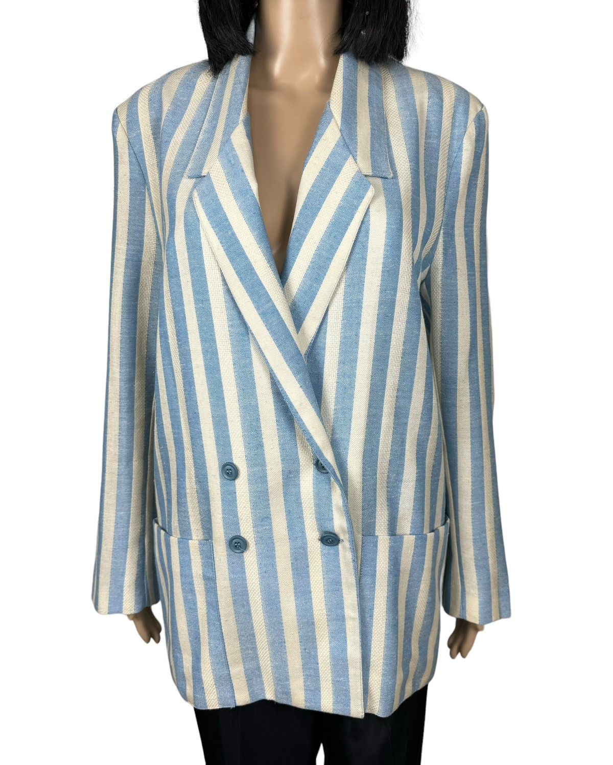 Ganni Ganni Striped Double-Breasted Linen-Cotton Blazer size M Size M / US 6-8 / IT 42-44 - 3 Thumbnail