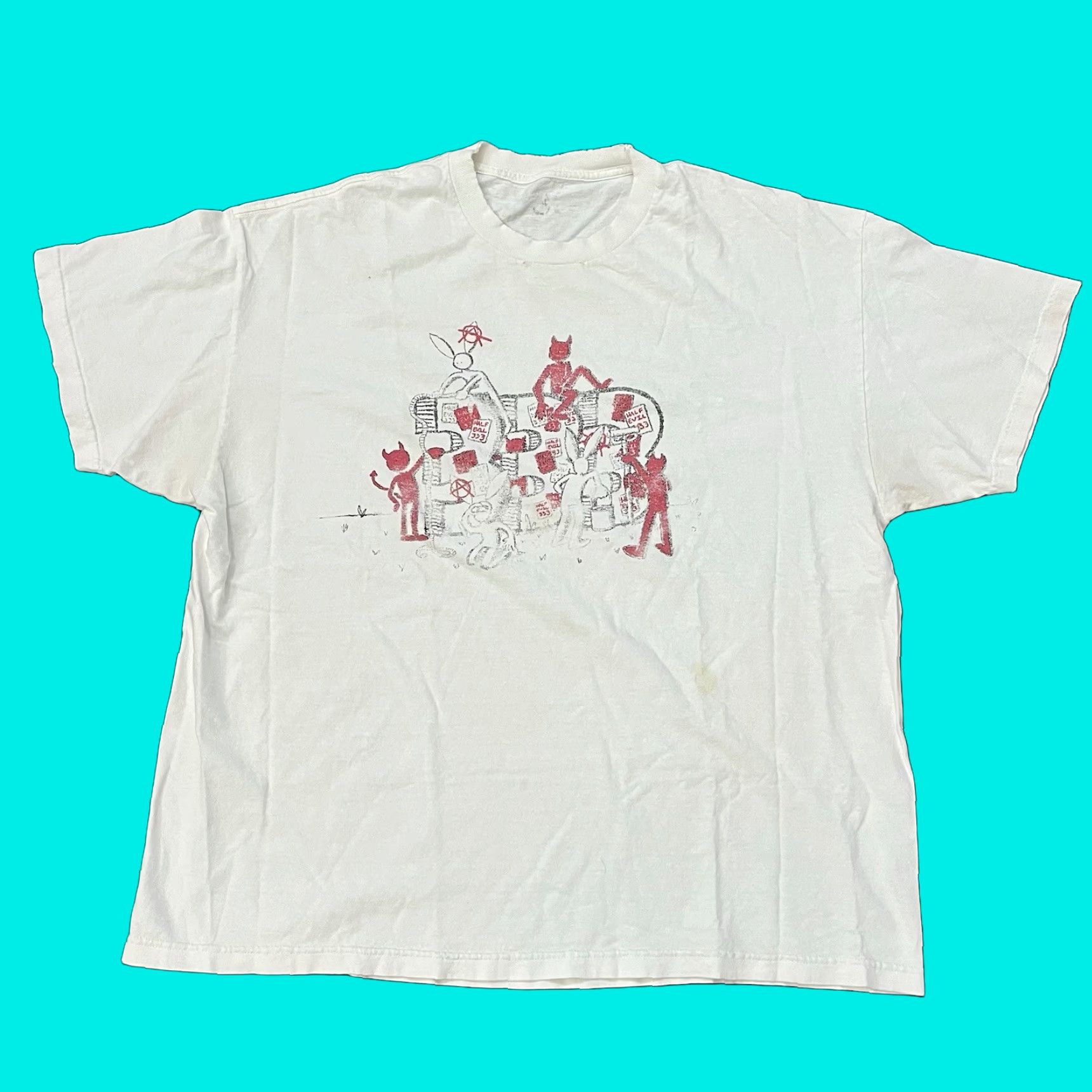 Half Evil Half Evil Anarchy Devil Logo T-Shirt Mens XL White Streetwear Size US XL / EU 56 / 4 - 1 Thumbnail