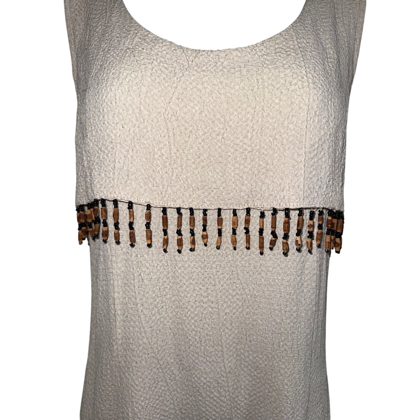 Vintage Vintage 90's Be Smart Boho Wood Beaded Trim Beige Maxi Dress Size M / US 6-8 / IT 42-44 - 2 Thumbnail