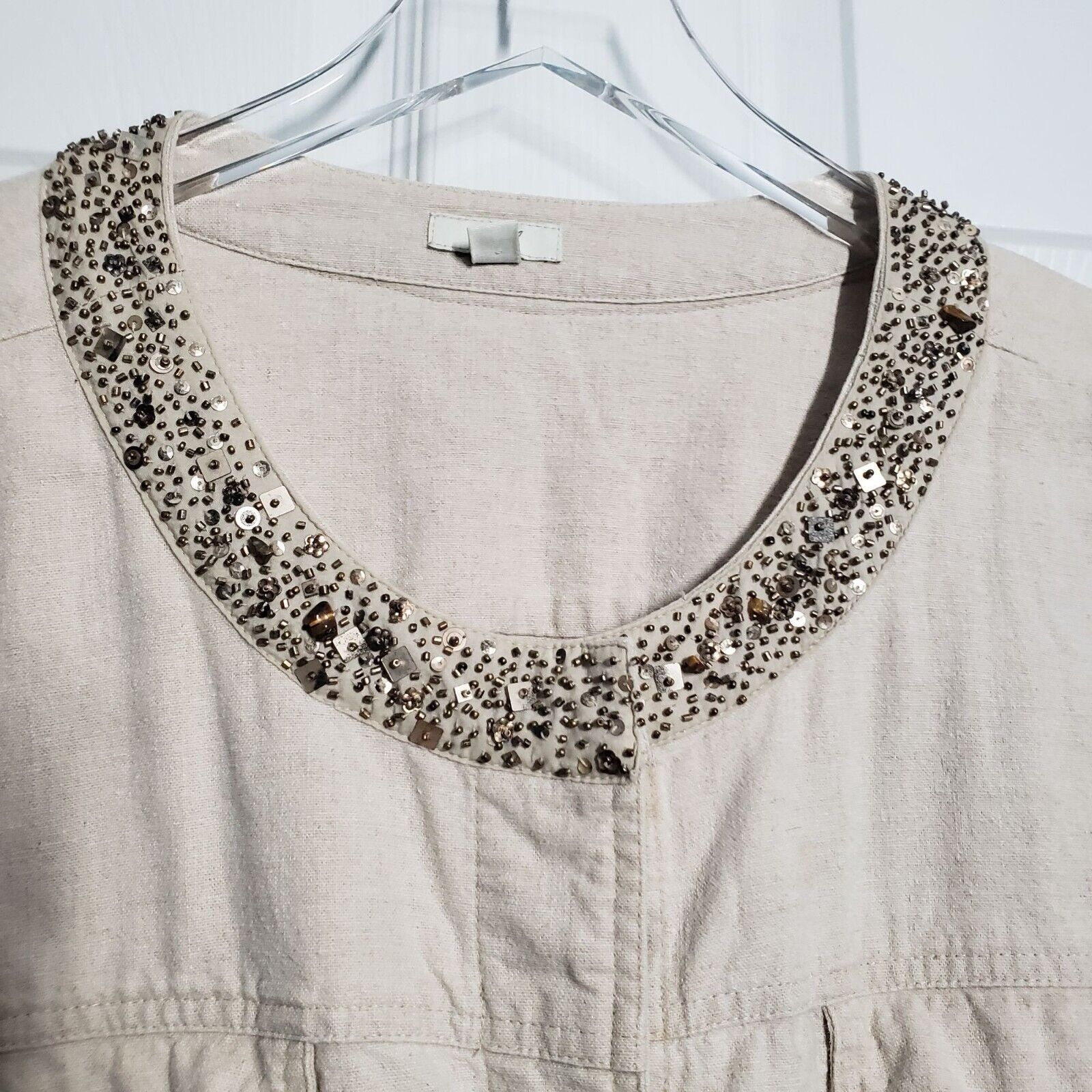 Designer J Jill Embellished Jacket Women Size Large Tall Linen Cotton Size L / US 10 / IT 46 - 3 Thumbnail