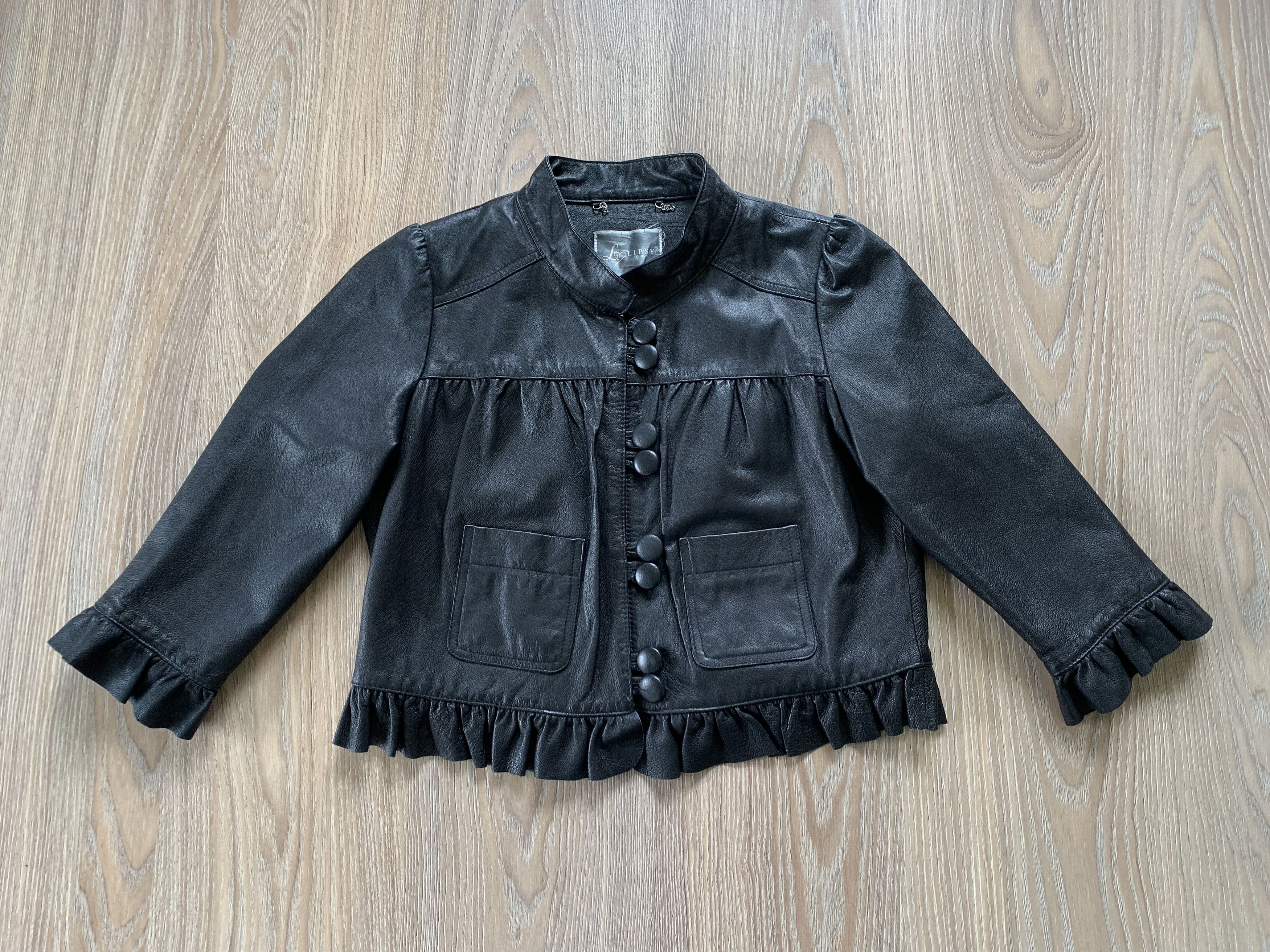 Genuine Leather Lipsy London Womens Black Leather Button Patch Pocket Jacket Size M / US 6-8 / IT 42-44 - 2 Thumbnail