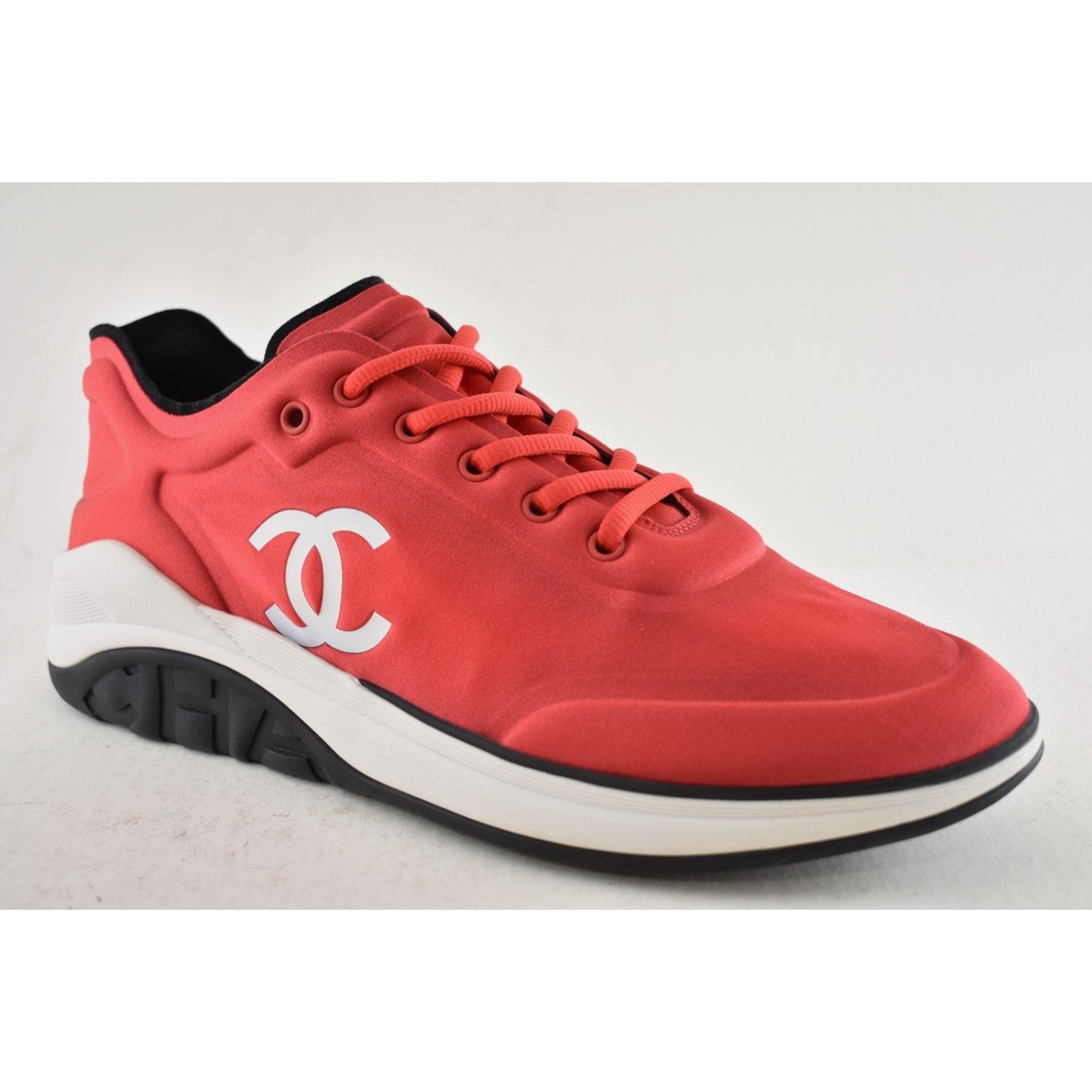 Chanel Chanel Mens 19P Red Lycra White Black CC Logo Lace Low Size US 8 / EU 41 - 4 Thumbnail