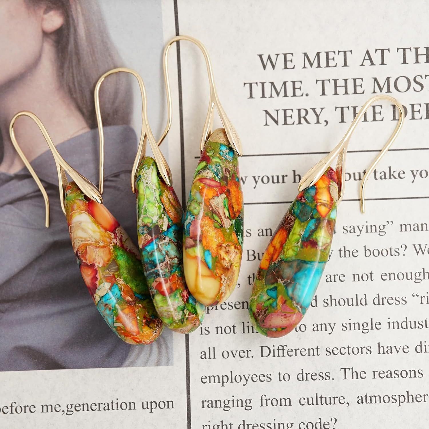 Other Natural Healing Stone Fishhoop Dangle Drop Earrings Size ONE SIZE - 5 Thumbnail