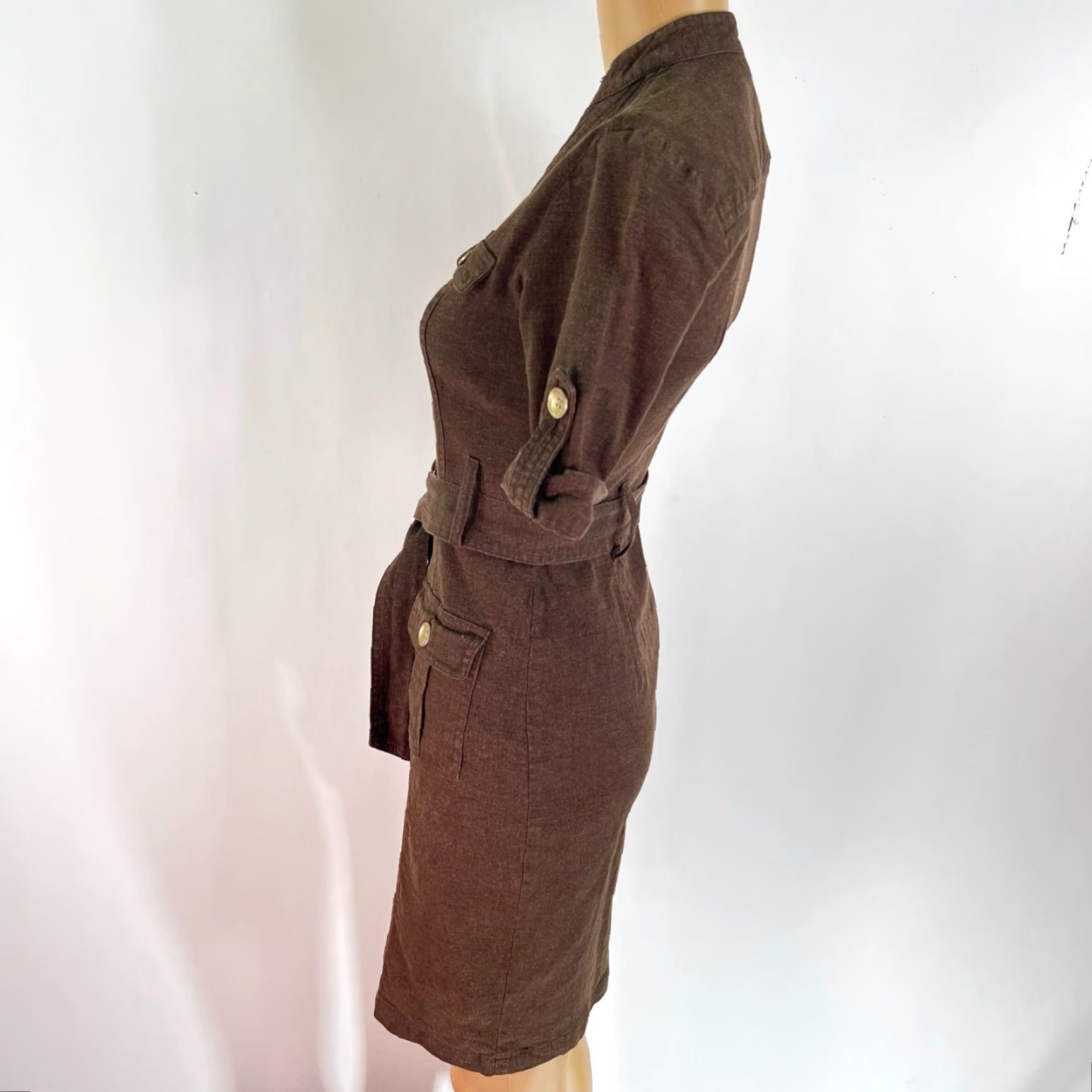 Vintage VTG New York & Co Utility Linen Midi Dress Shirt Dress XS Brown Belt Maxi? Size XS / US 0-2 / IT 36-38 - 6 Thumbnail