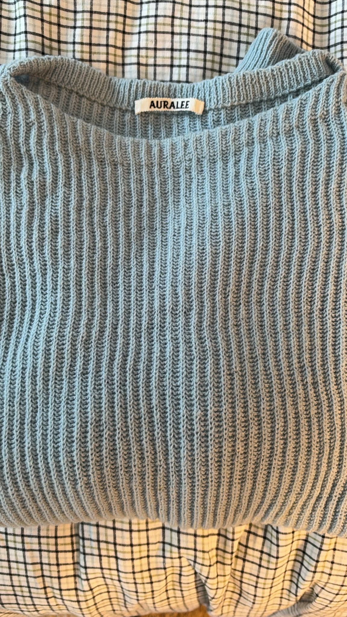 Auralee Cropped Wool Rib Knit Boat Neck Sweater Blue Grey Size US S / EU 44-46 / 1 - 3 Thumbnail