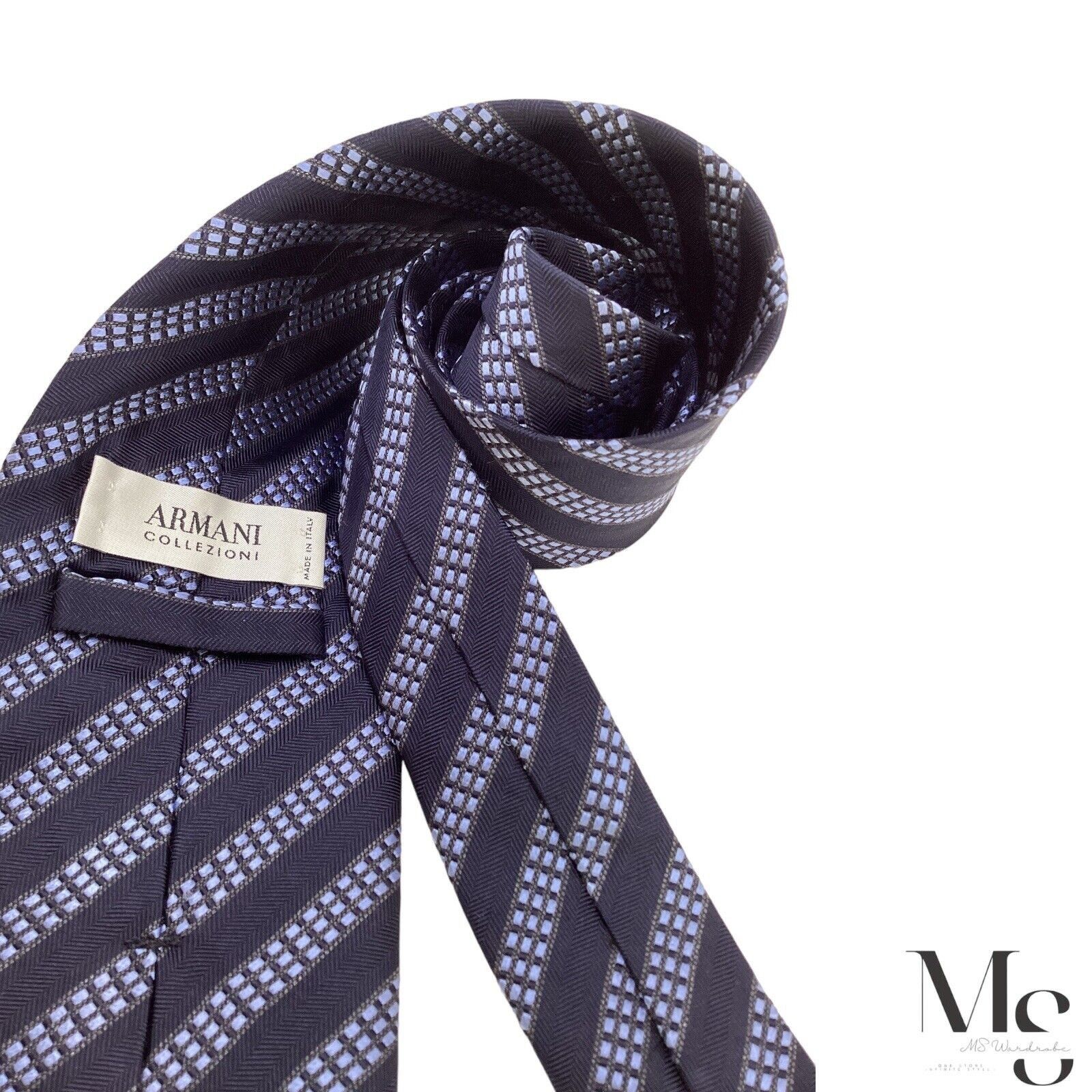 Armani ARMANI COLLEZIONI Navy Blue Striped Silk Tie Italy W:3.75" Size ONE SIZE - 3 Thumbnail