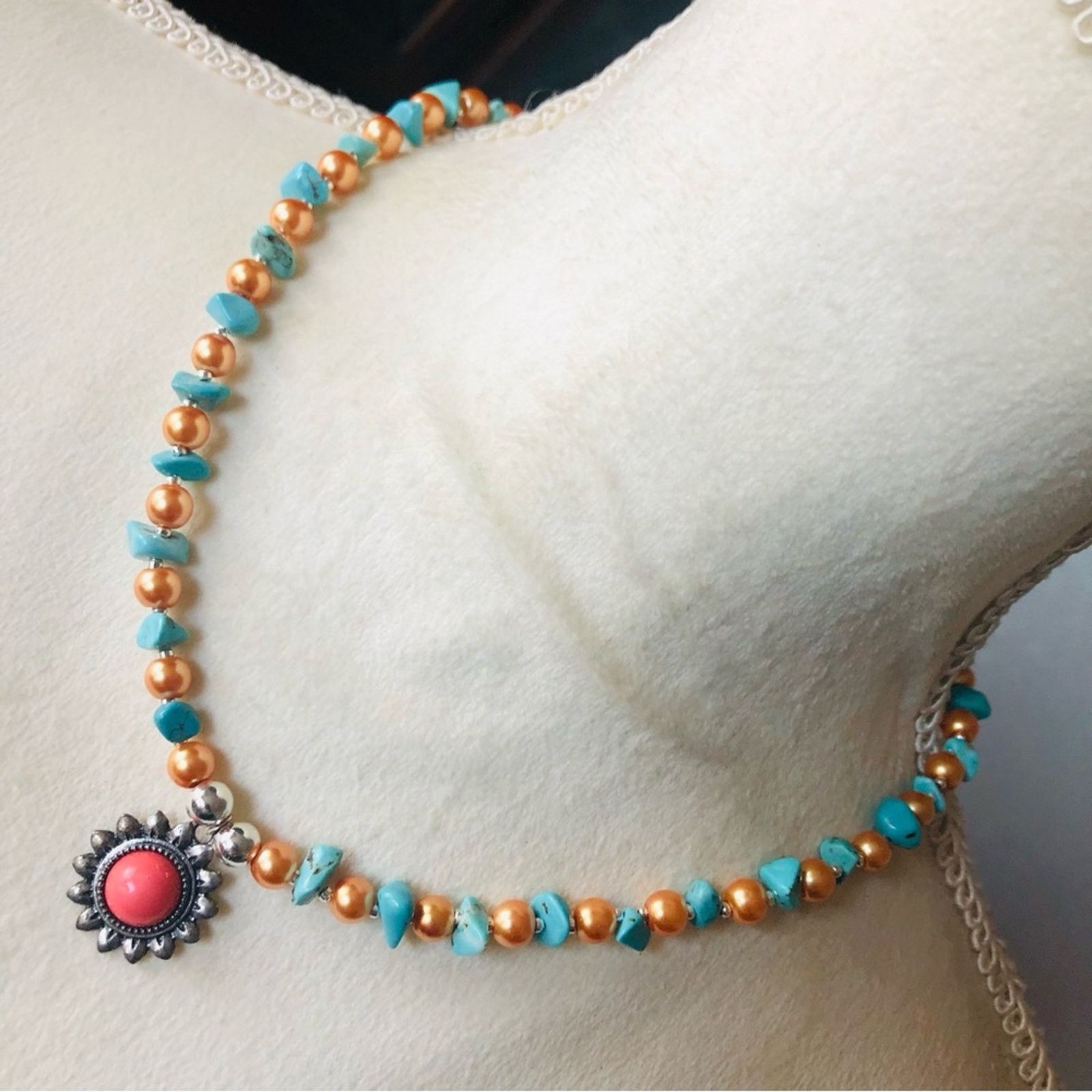 Handmade Handcrafted southwest style red coral howlite stone necklac Size ONE SIZE - 1 Thumbnail
