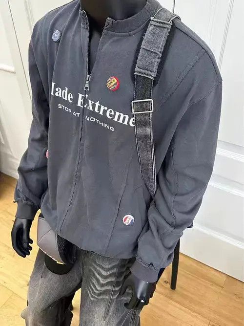 VIBE Vintage Street Punk Letter Print Badge Jacket Zipper Coat Size US XL / EU 56 / 4 - 2 Thumbnail