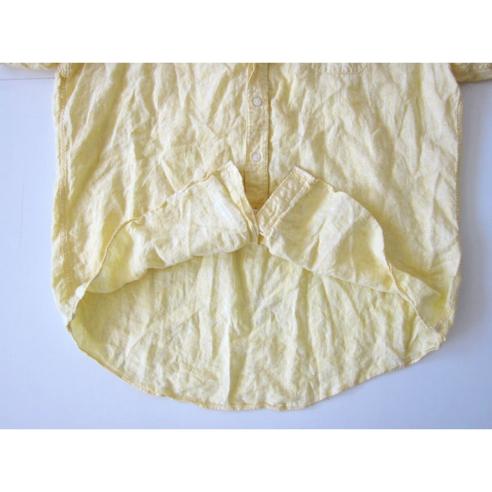 Lands' End Lands' End 100% Linen Yellow Button Up Short Sleeve Traditional Fit Shirt XL/T Mens Shirt Size US XL / EU 56 / 4 - 6 Thumbnail