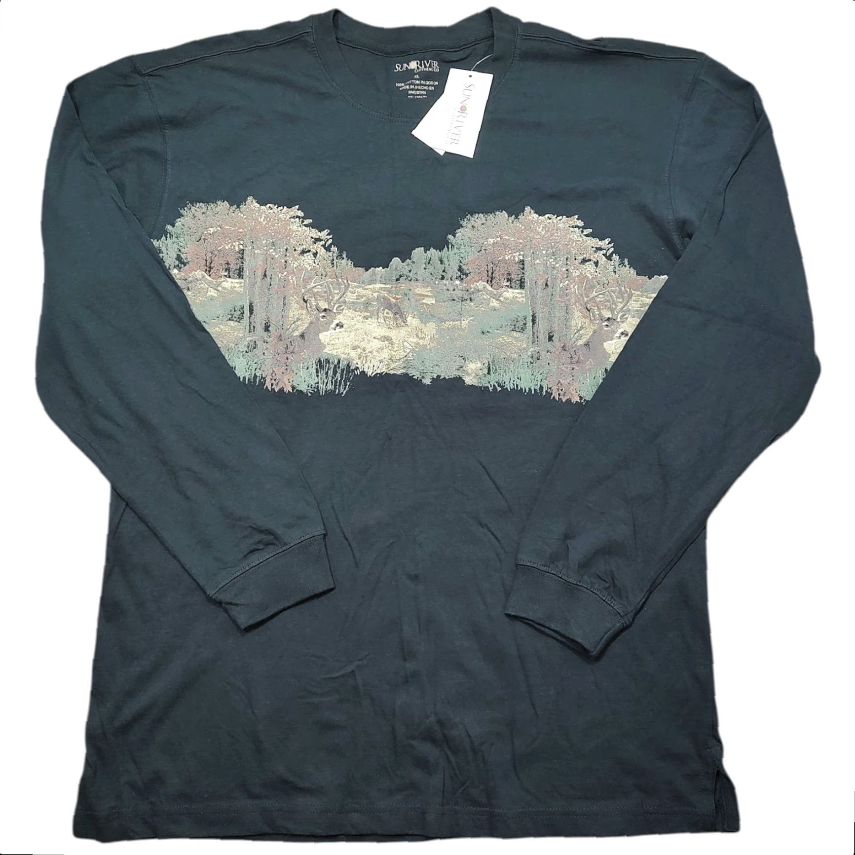Vintage VINTAGE Sun river Long Sleeve T-Shirt Mens Wrap Around Deer Graphic Black XL 2XL Crew Neck Cotton Autumn Spring Nature Mens Size US XXL / EU 58 / 5 - 2 Thumbnail