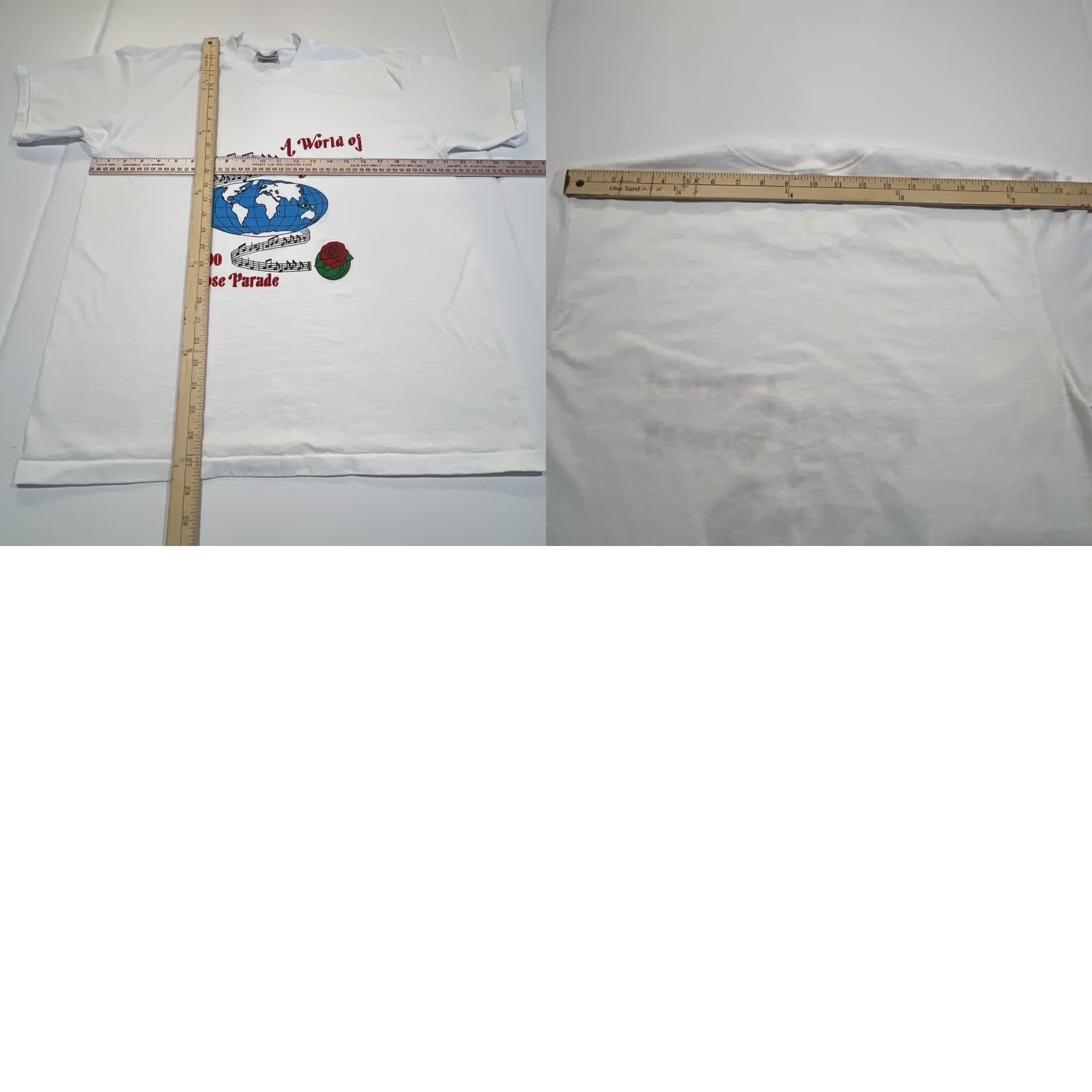 Vintage VINTAGE 1990 Rose Parade Shirt XL Graphic A World Of Harmony Single stitch White Unisex Cotton Original Tee Oneita Size US XL / EU 56 / 4 - 8 Thumbnail