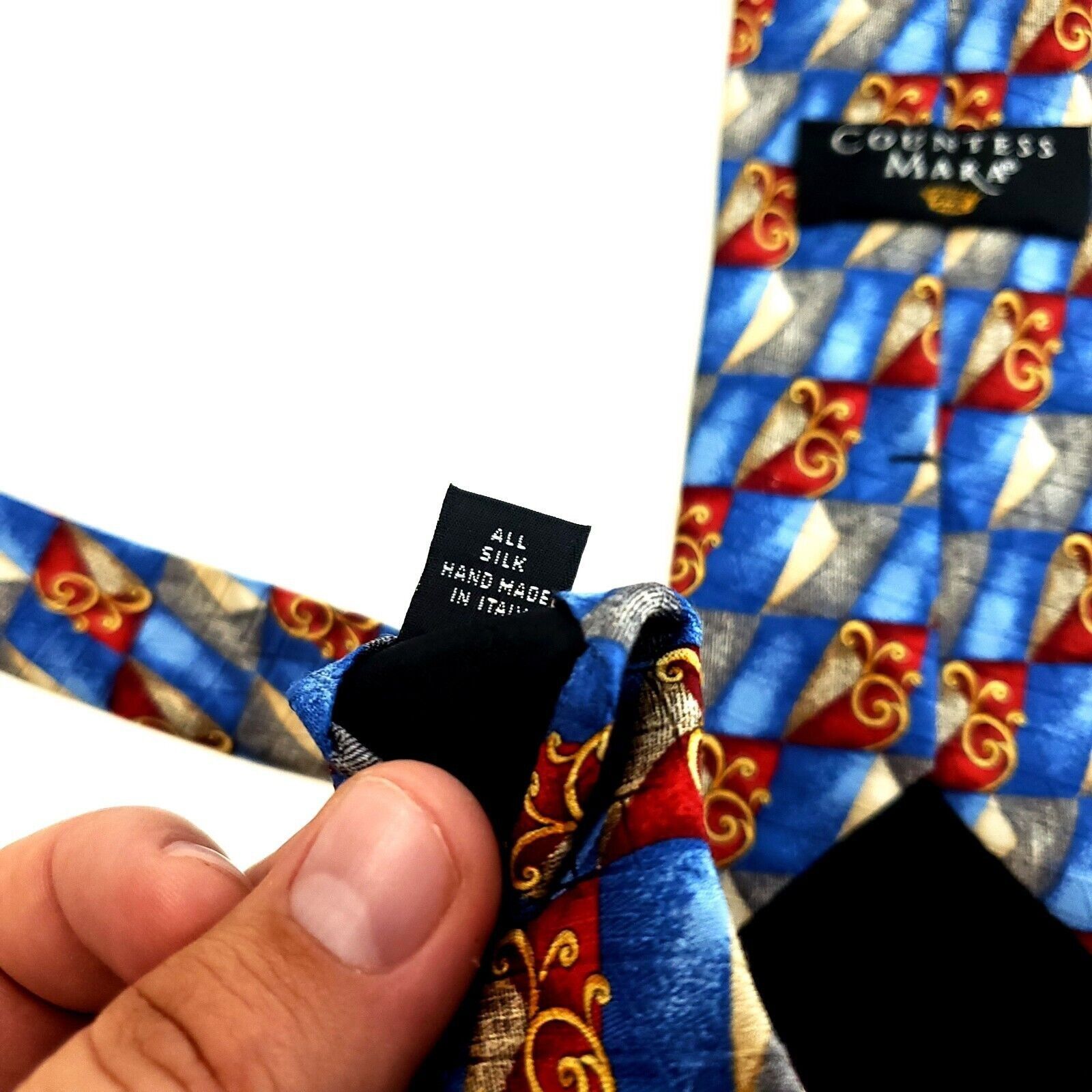 Countess Mara Countess Mara Blue Gray Red Geometric Print Silk Tie Size ONE SIZE - 5 Thumbnail