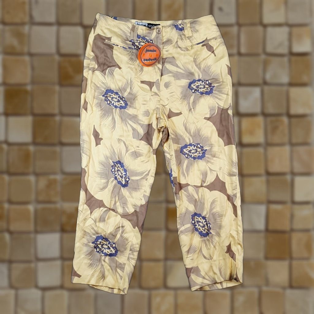Vintage VINTAGE Jamie Sadock Yellow Floral Silk Capri Pants Relaxed Tapered Women's Size 10 Y2K Retro Bohemian Size 32" / US 10 / IT 46 - 1 Thumbnail