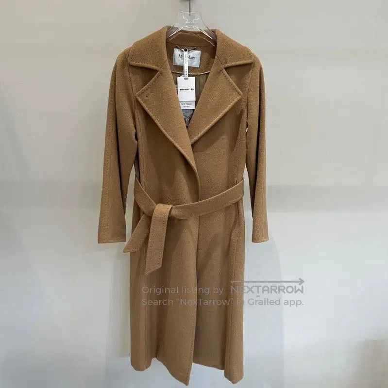 MaxMara Classic Long Coat in Khaki .