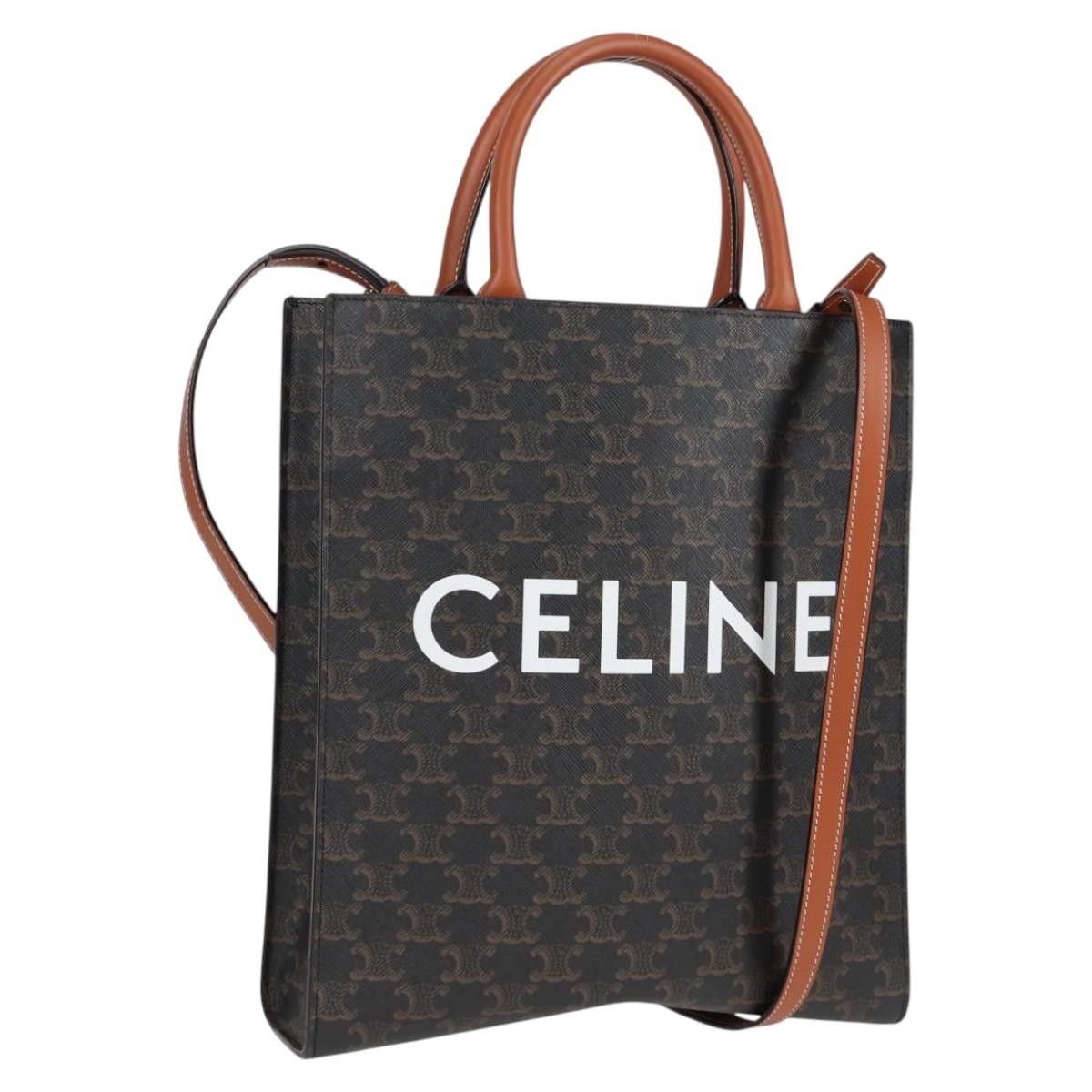 Celine Triomphe Vertical Cabas Tote Bag Pvc Leather Black Gold Auth Nb490M, Women's